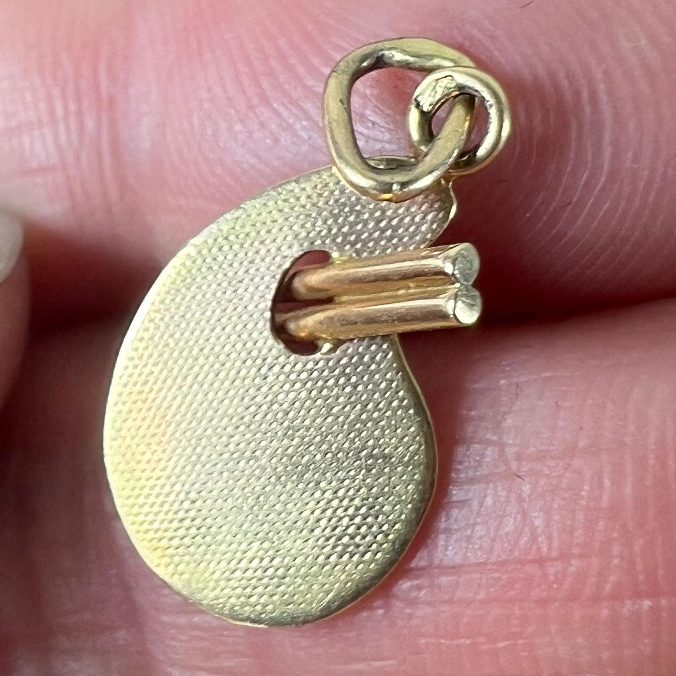 Vintage French Artist's Palette 18K Yellow Gold Enamel Charm Pendant For Sale 4