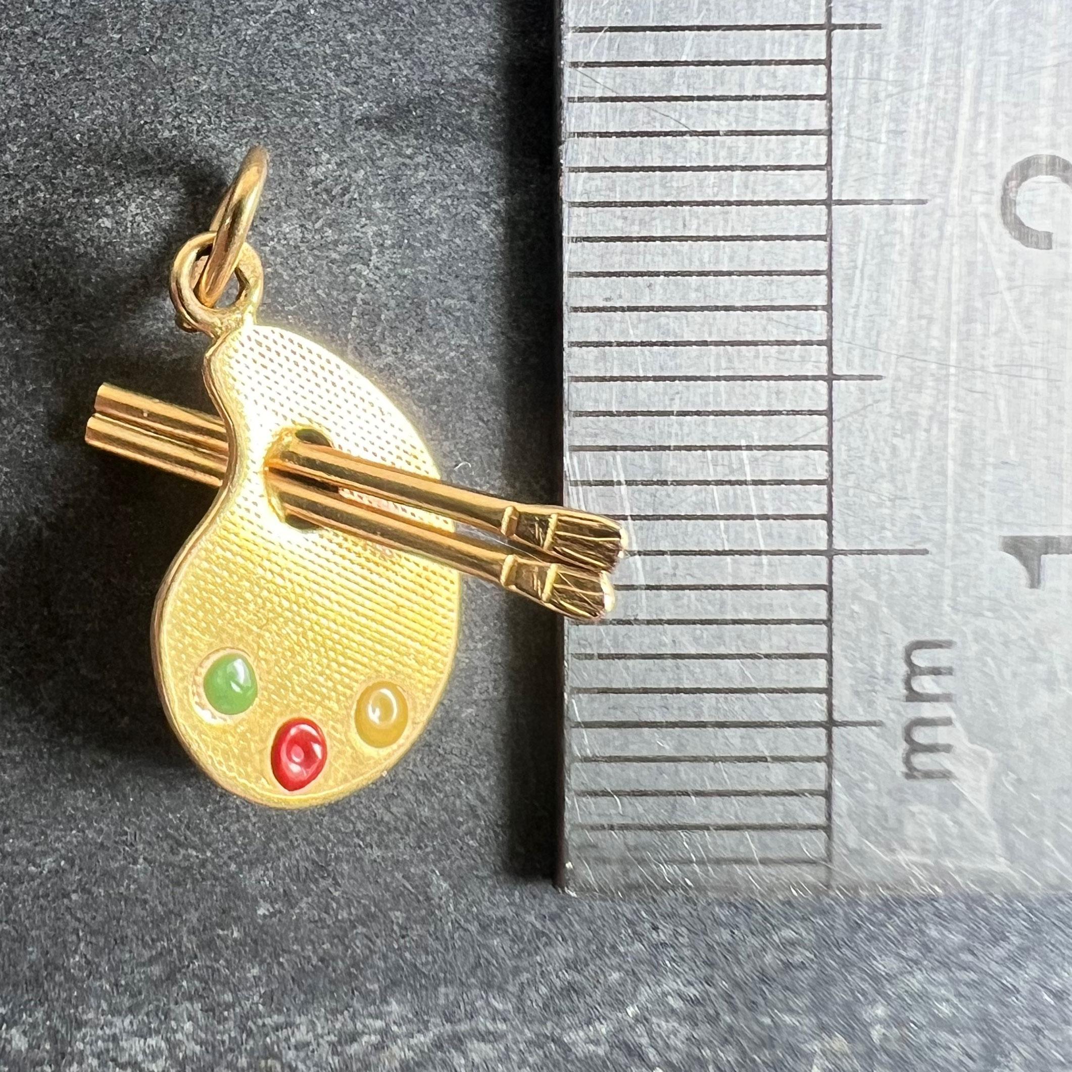 Vintage French Artist's Palette 18K Yellow Gold Enamel Charm Pendant For Sale 5