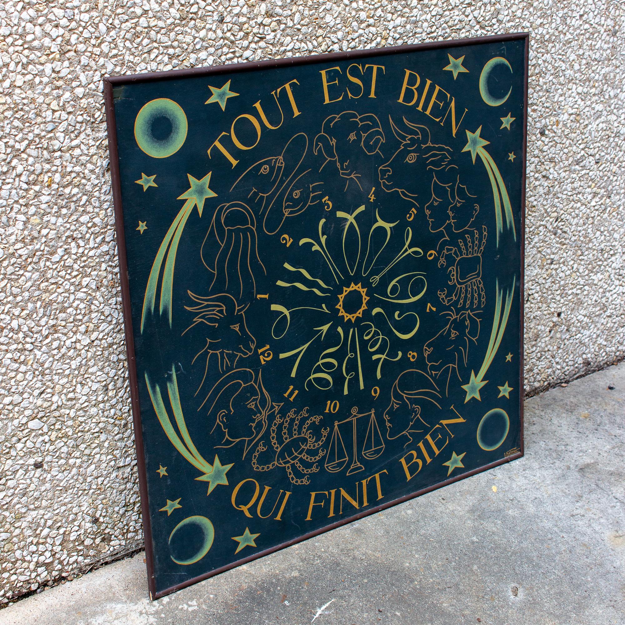 Vintage French Astrological Art Panel In Good Condition In Houston, TX