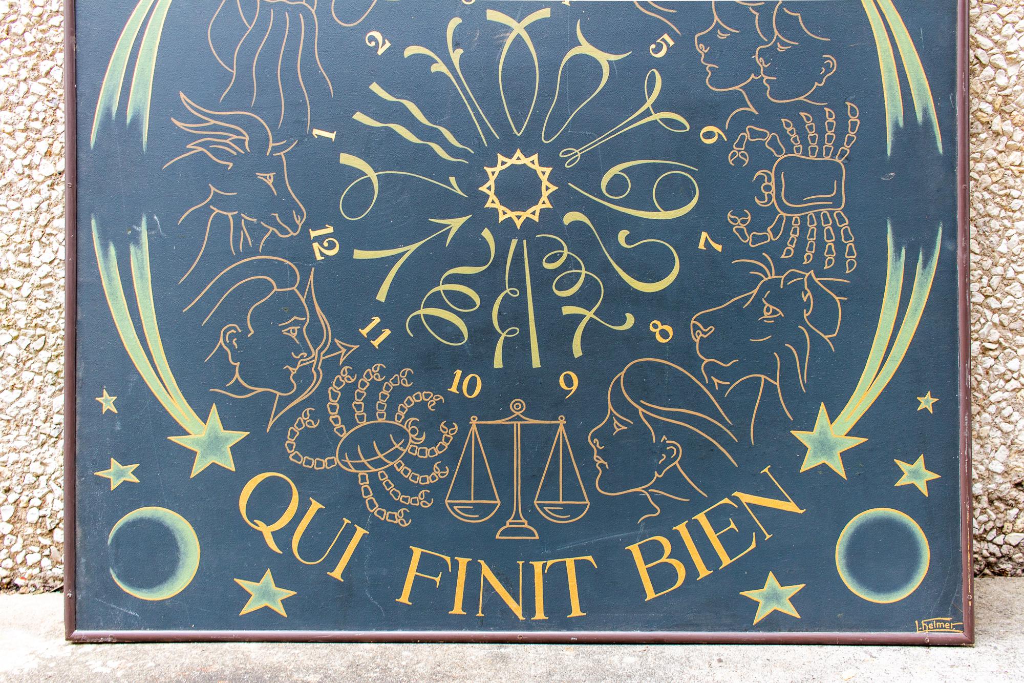 Wood Vintage French Astrological Art Panel