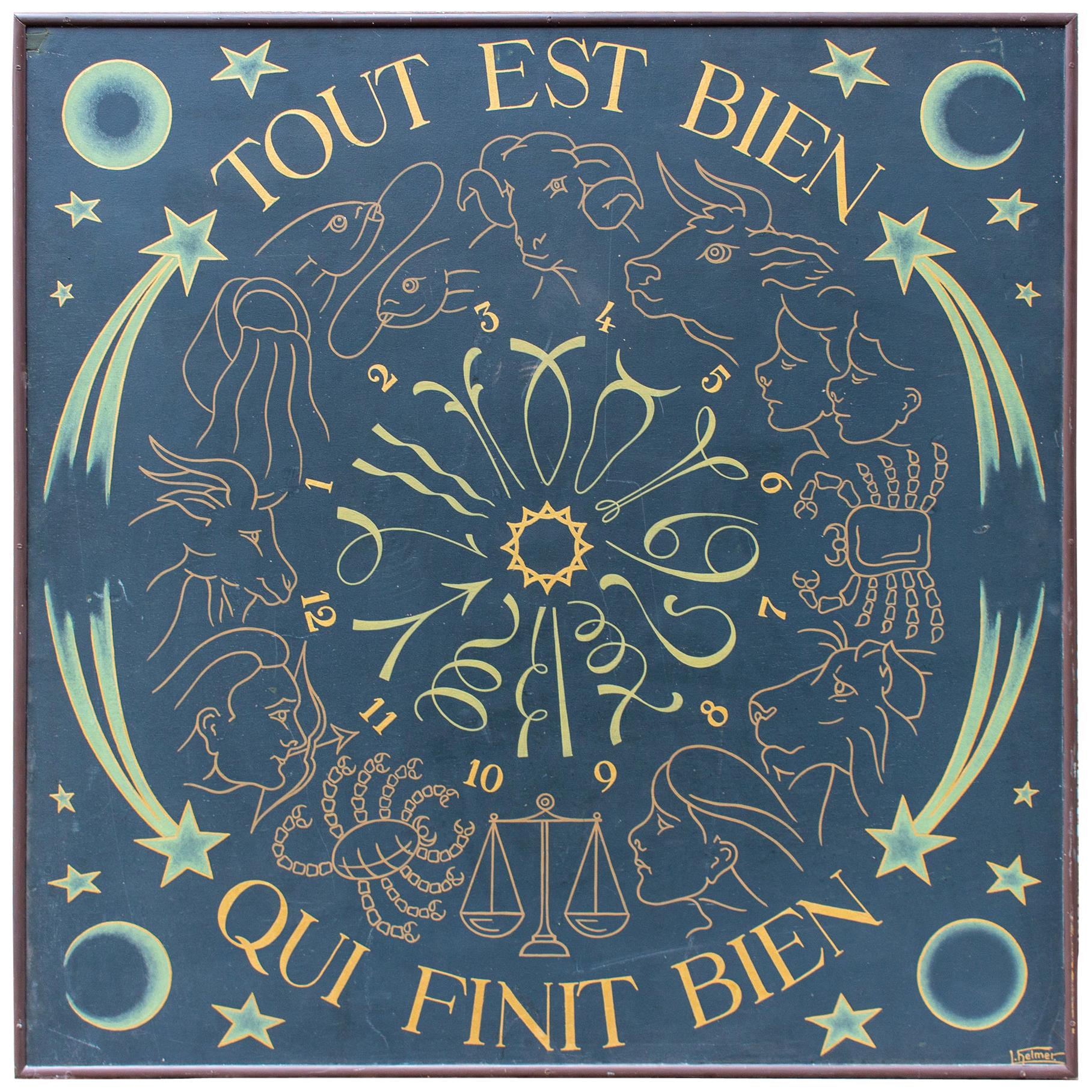 Vintage French Astrological Art Panel