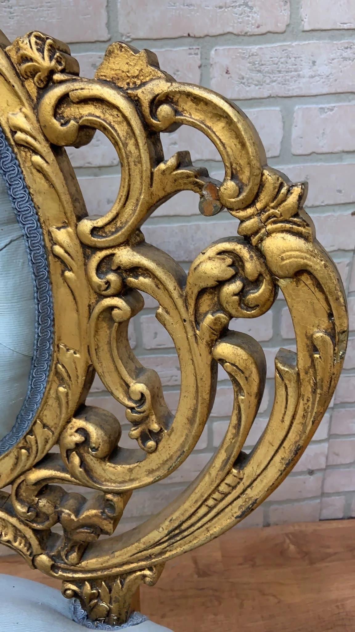 Vintage French Asymmetrical Gold-Gilded Baroque Revival Tufted Accent Chair In Good Condition In Chicago, IL