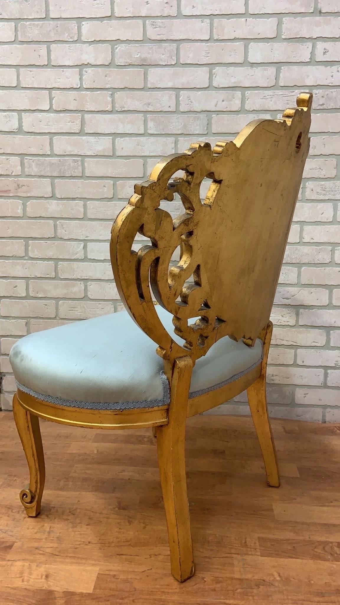 20th Century Vintage French Asymmetrical Gold-Gilded Baroque Revival Tufted Accent Chair