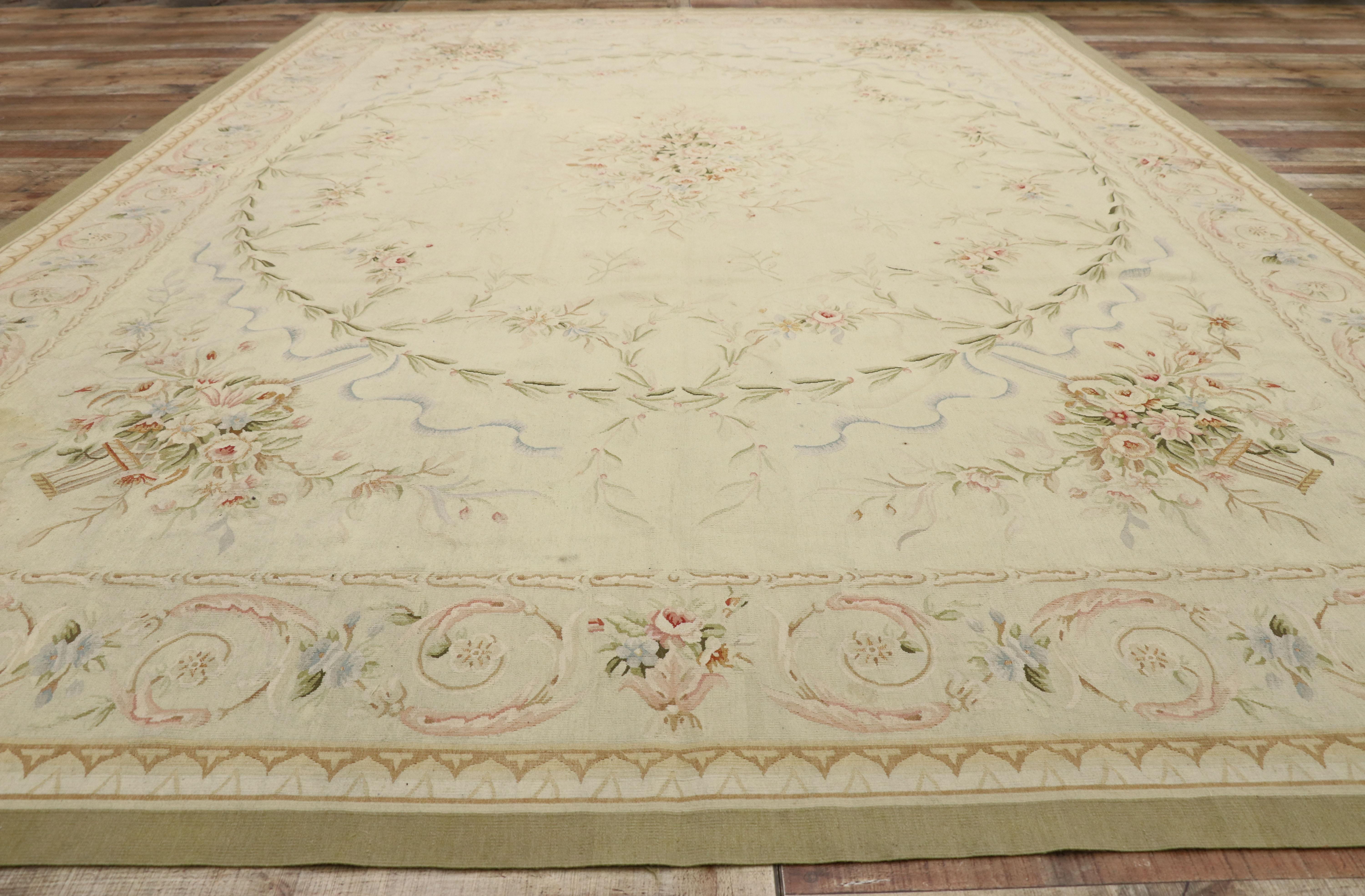 Vintage French Aubusson Chinese Area Rug with Chintz Victorian Style 7