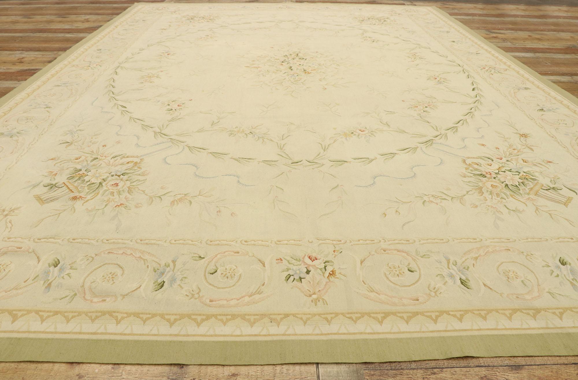 Wool Vintage French Aubusson Chinese Area Rug with Chintz Victorian Style