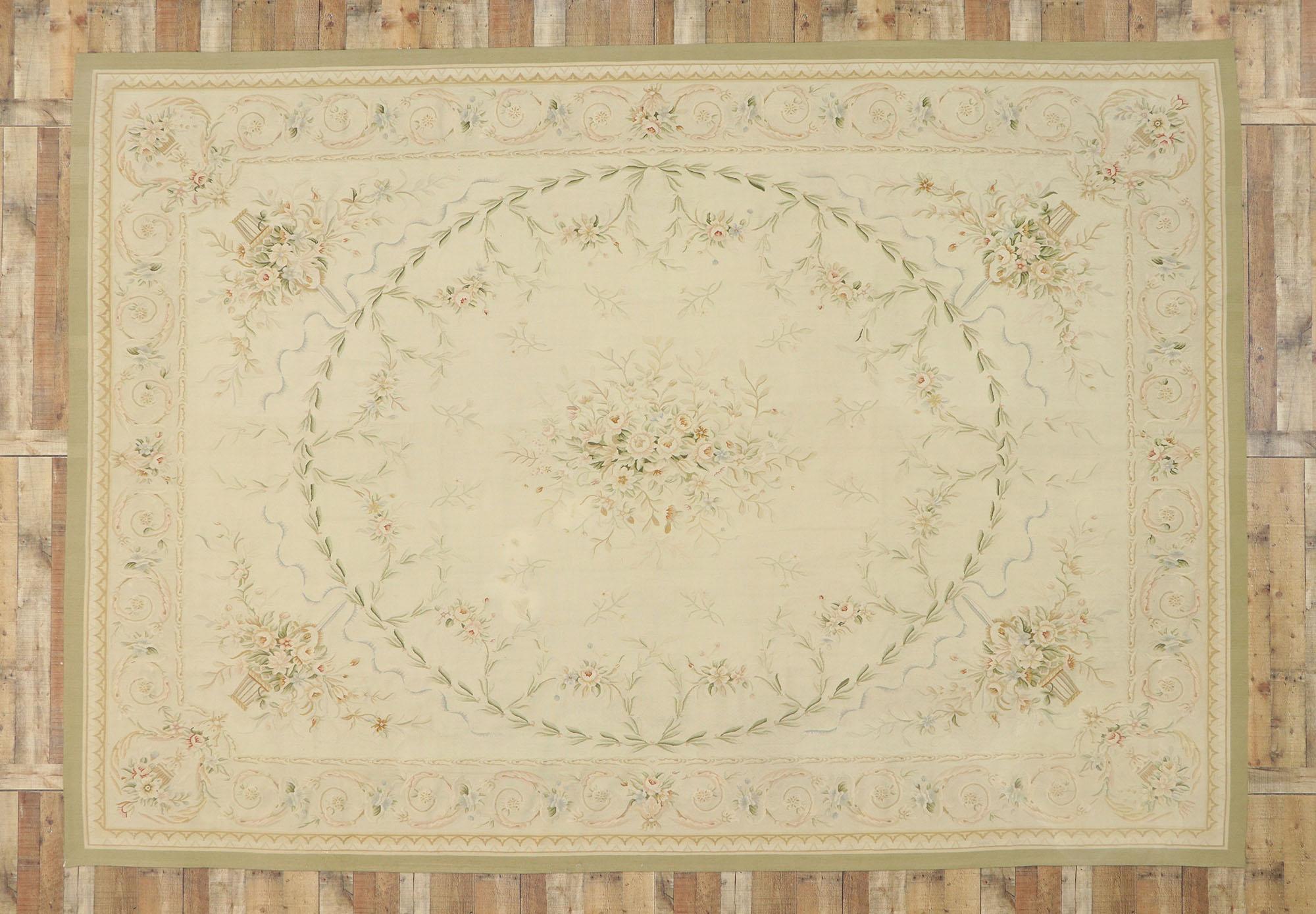 Vintage French Aubusson Chinese Area Rug with Chintz Victorian Style 1