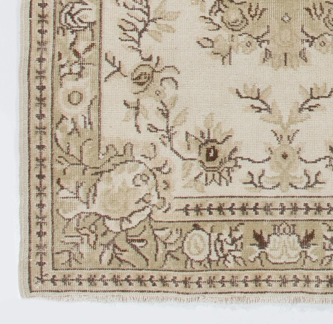 Hand-Knotted 4x7 ft Vintage French Aubusson Inspired Wool Hand-knotted Rug in Soft Colors For Sale