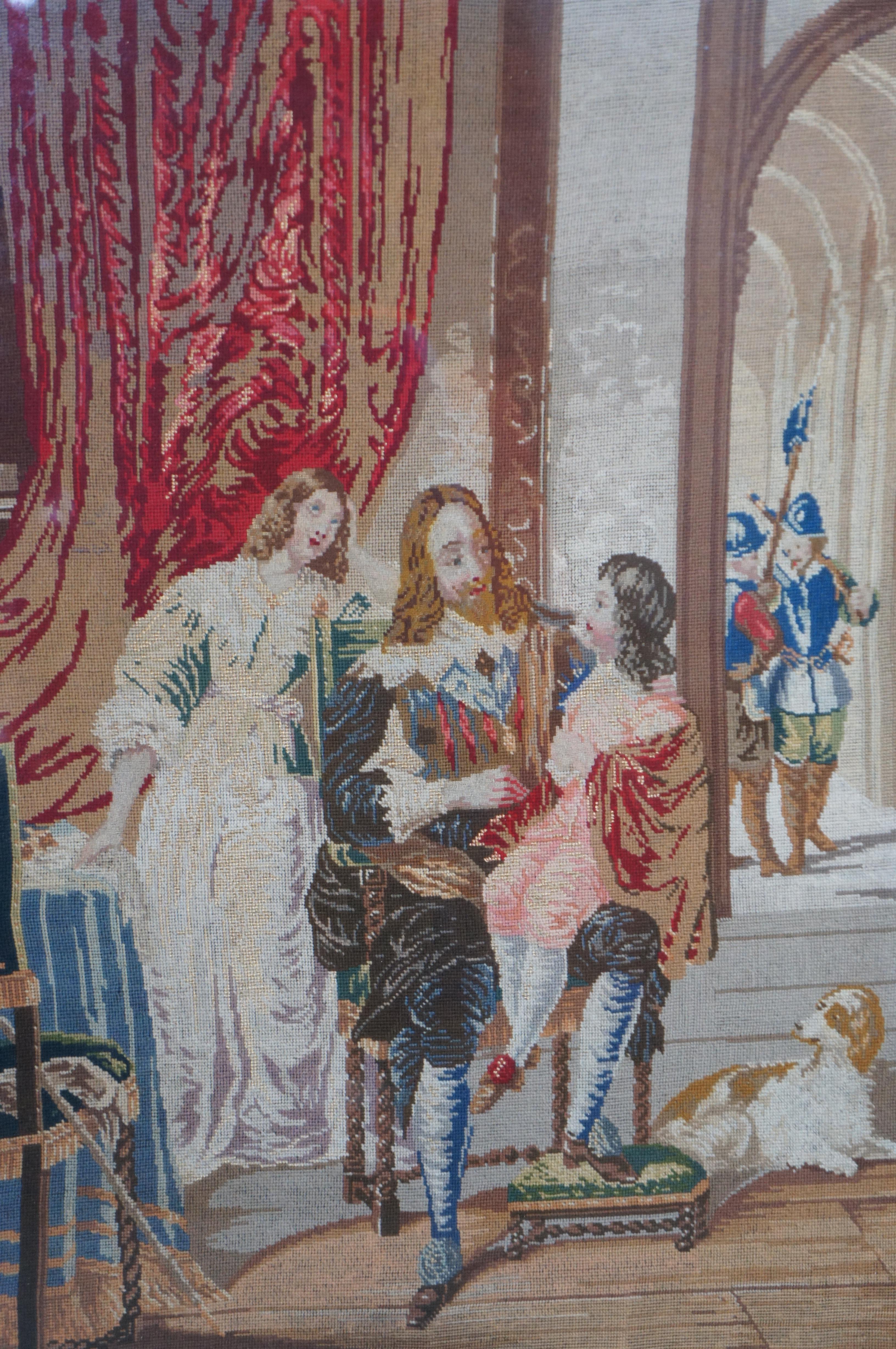Arazzo ricamato Aubusson francese d'epoca King Charles Bidding Farewell 38