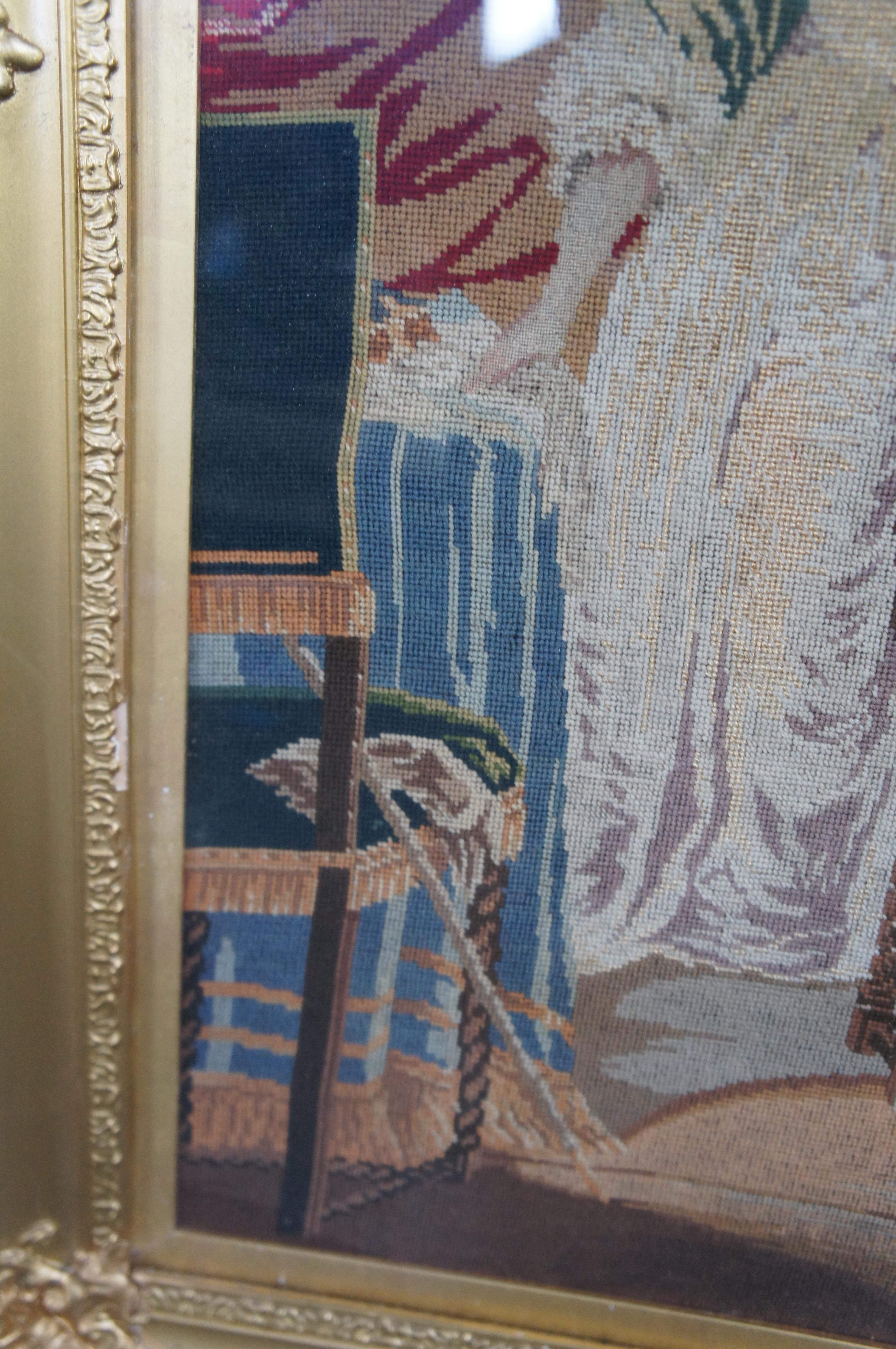 Arazzo ricamato Aubusson francese d'epoca King Charles Bidding Farewell 38