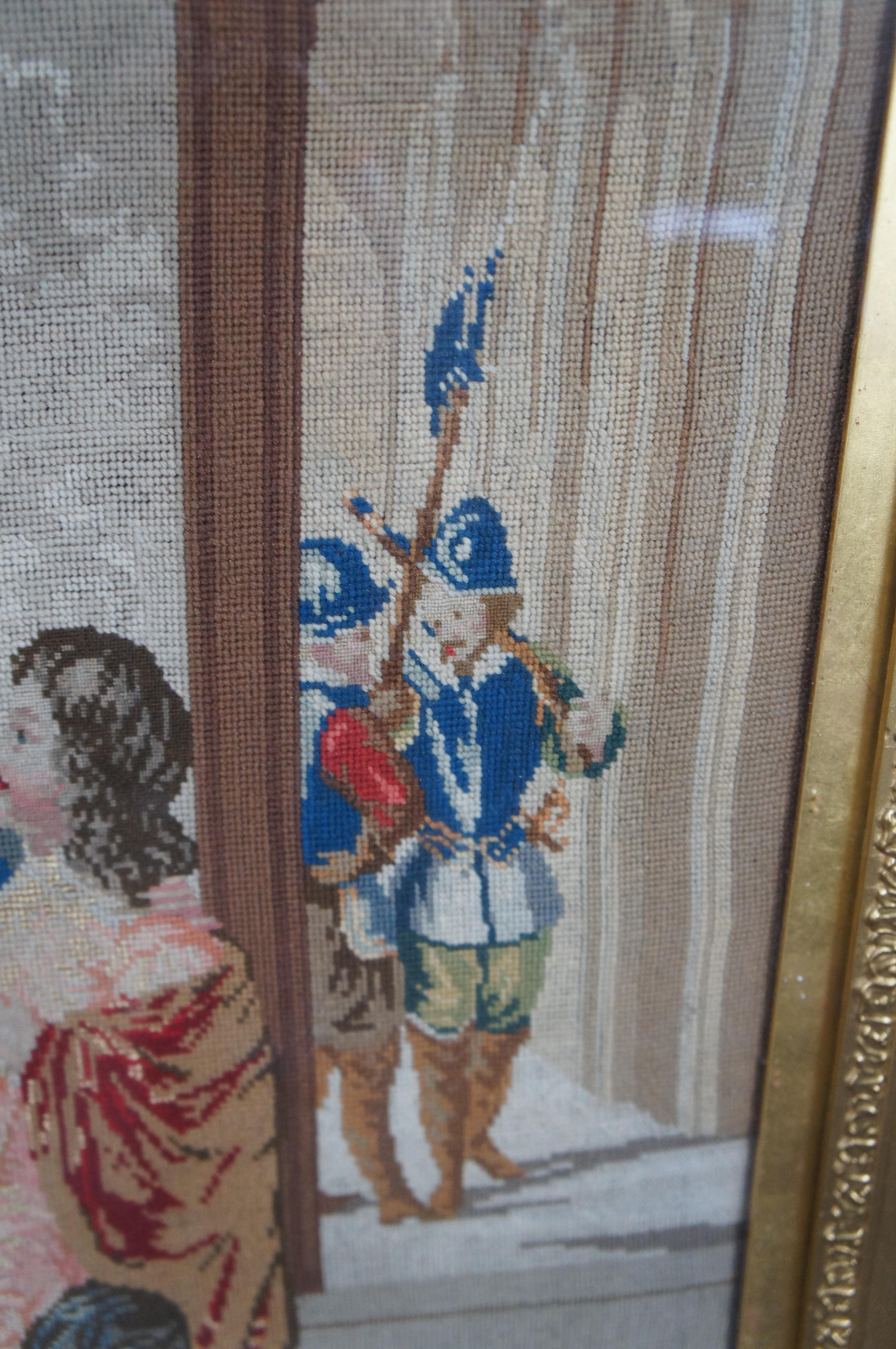 Arazzo ricamato Aubusson francese d'epoca King Charles Bidding Farewell 38