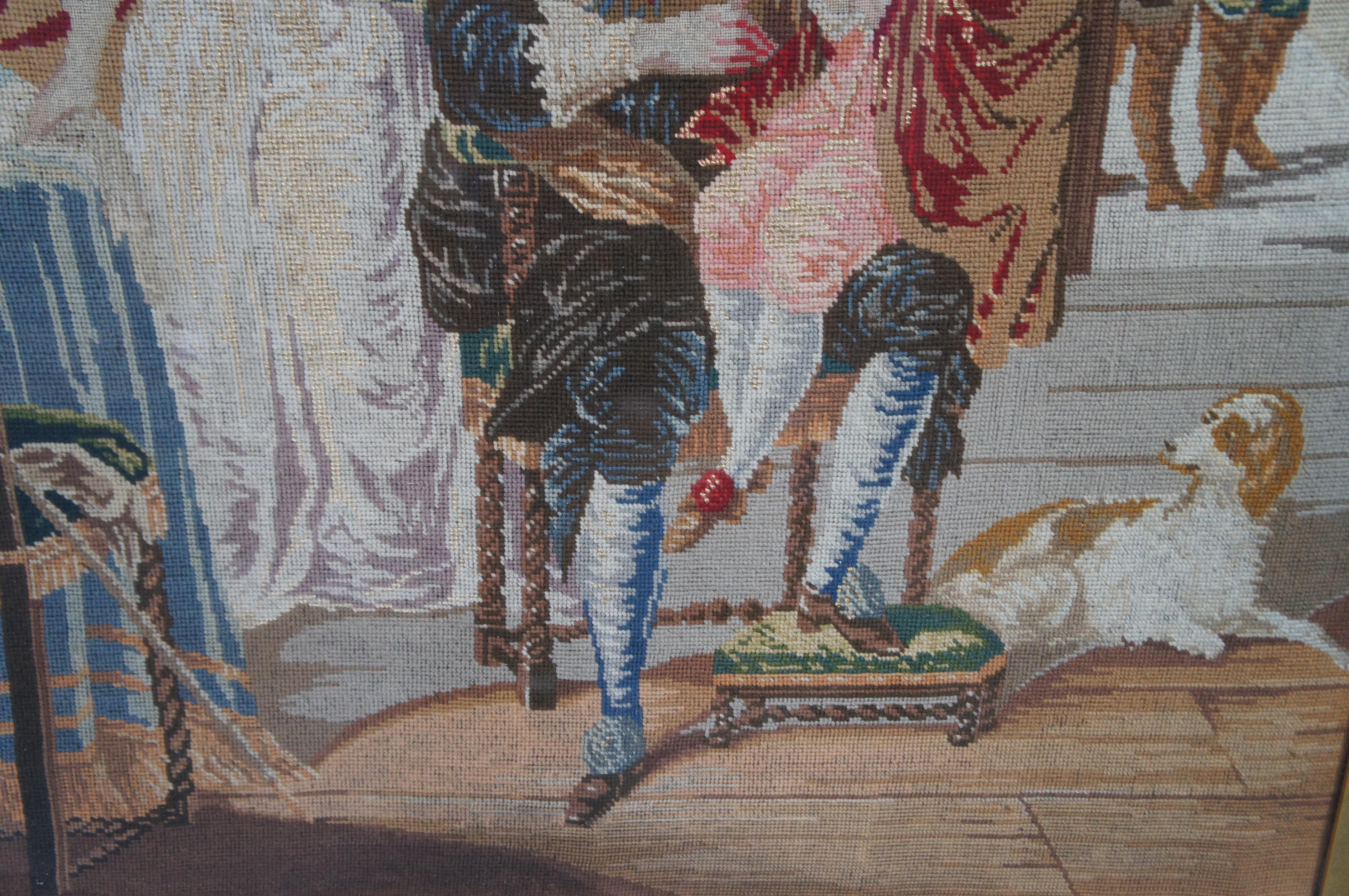 Arazzo ricamato Aubusson francese d'epoca King Charles Bidding Farewell 38