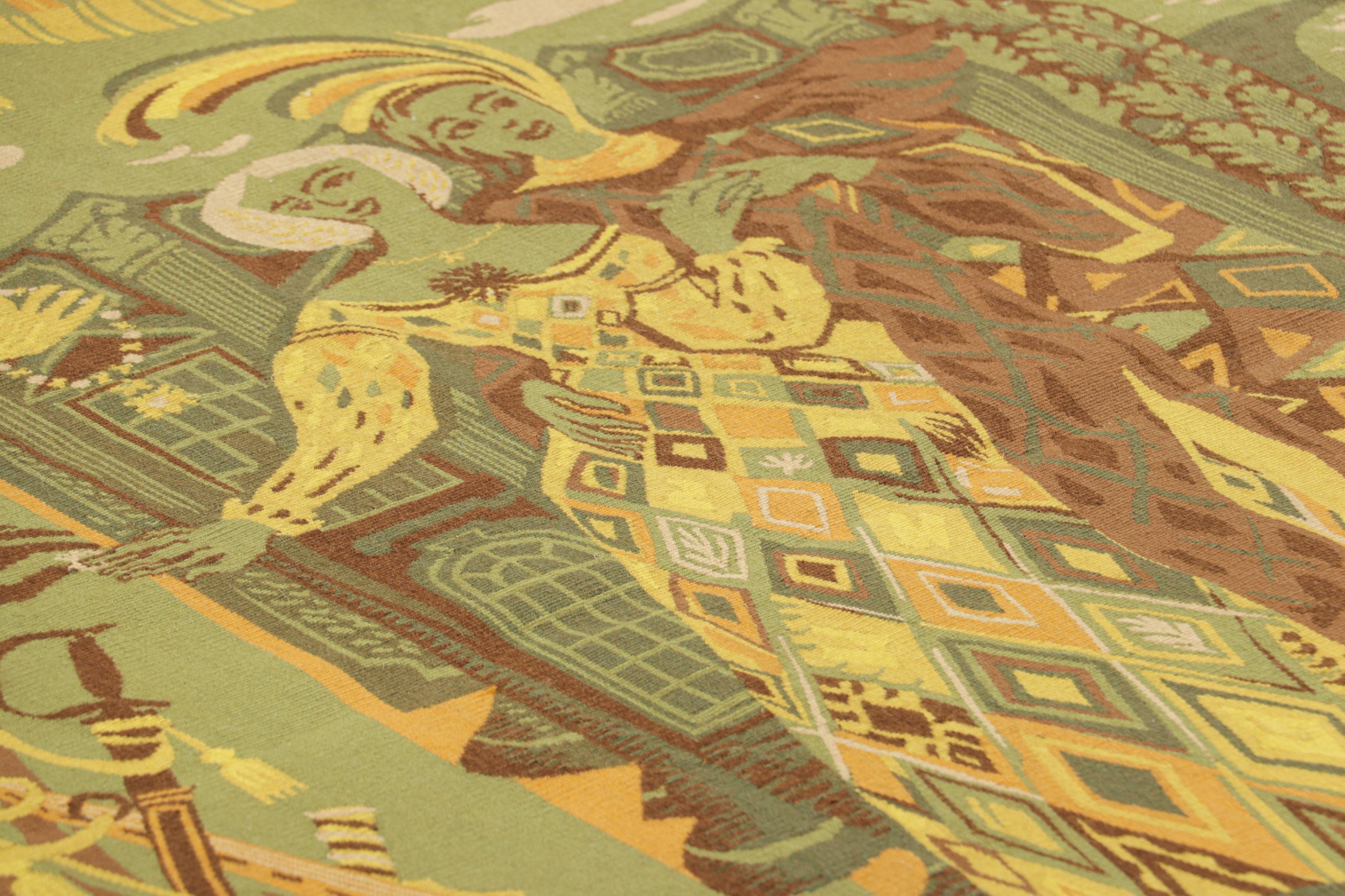 This 5x7 vintage Aubusson tapestry is a rare and special new curation from Rug & Kilim—a mid-century original by French artist Mandaroux, handwoven in wool and originating from France circa 1950-1960. 

On the Design:

Admirers of mid-century French
