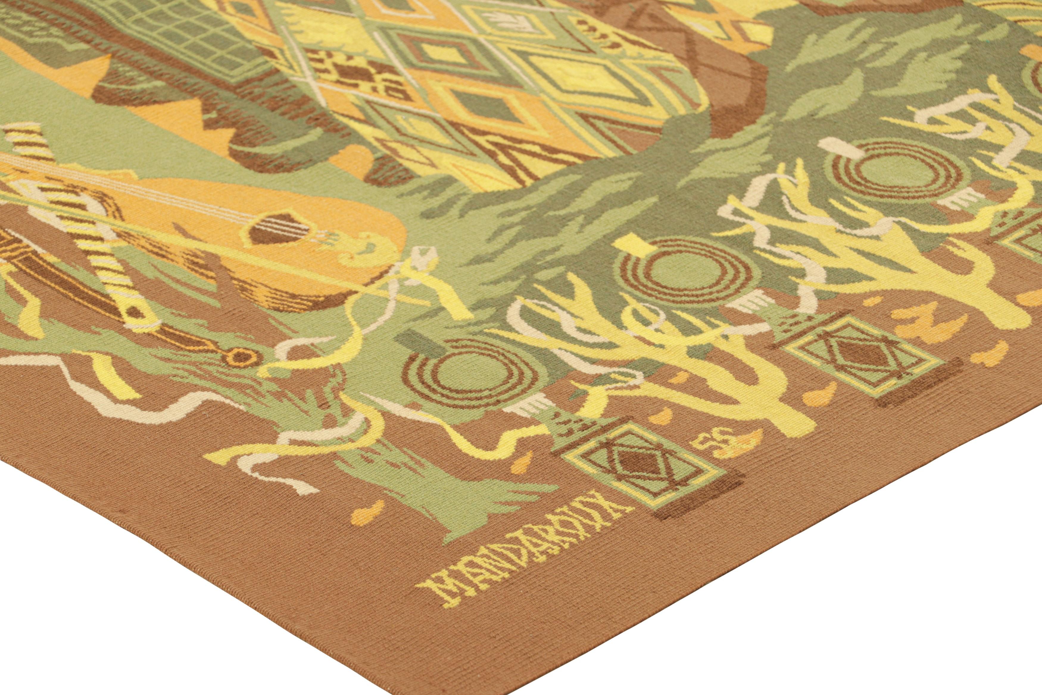 Wool Vintage French Aubusson Mandaroux Tapestry in Green with Pictorial  Rug & Kilim For Sale