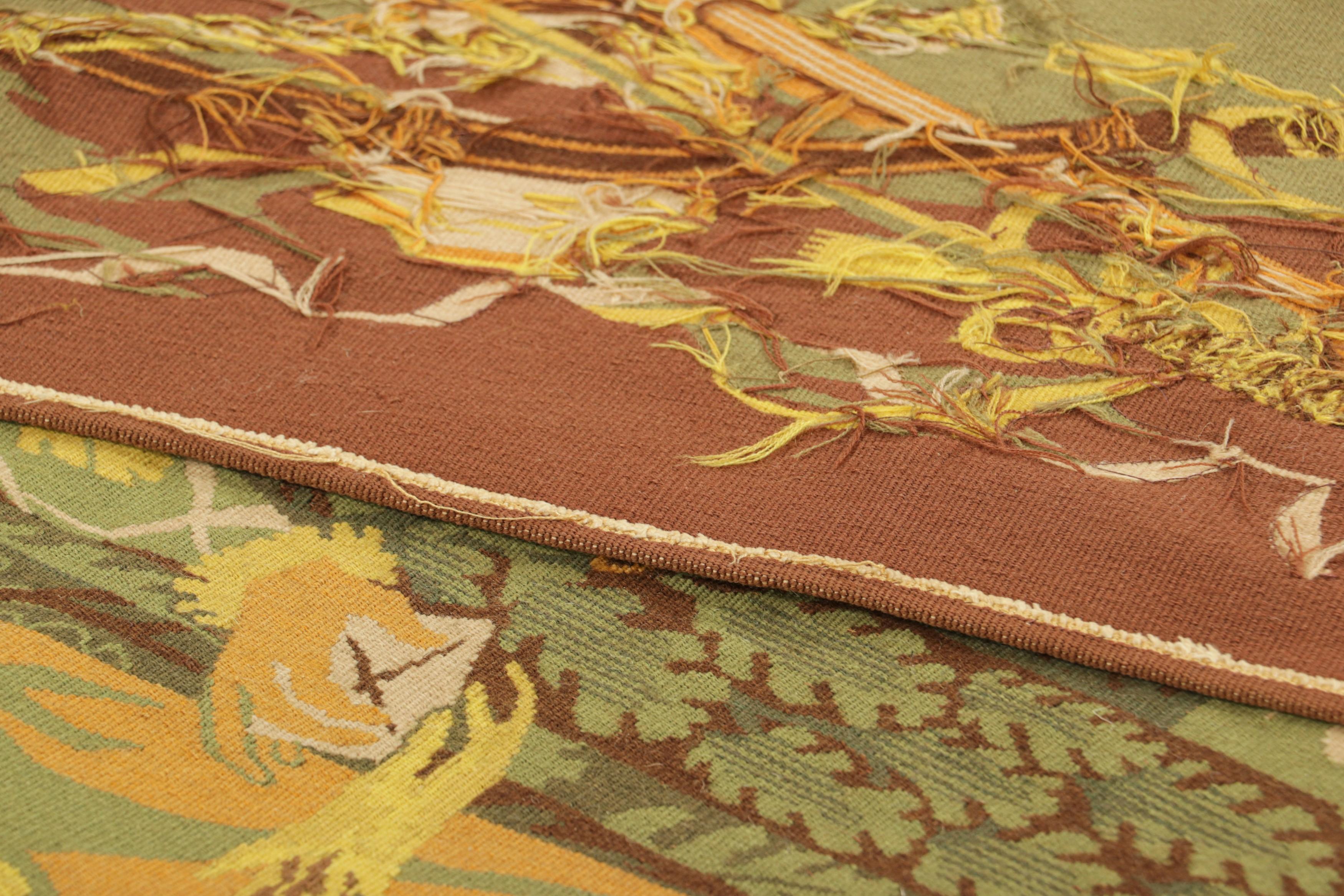 Vintage French Aubusson Mandaroux Tapestry in Green with Pictorial  Rug & Kilim For Sale 1