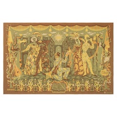Vintage French Aubusson Mandaroux Tapestry in Green with Pictorial  Rug & Kilim