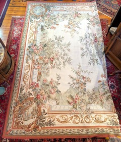 Vintage French Aubusson Rug Floral Natural Design 9' x 12'