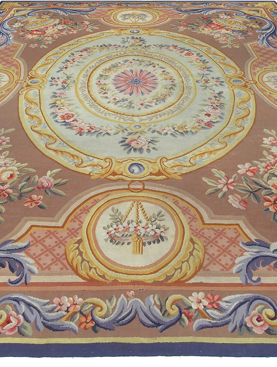 Hand-Knotted Vintage French Aubusson Botanic Handmade Wool Rug For Sale