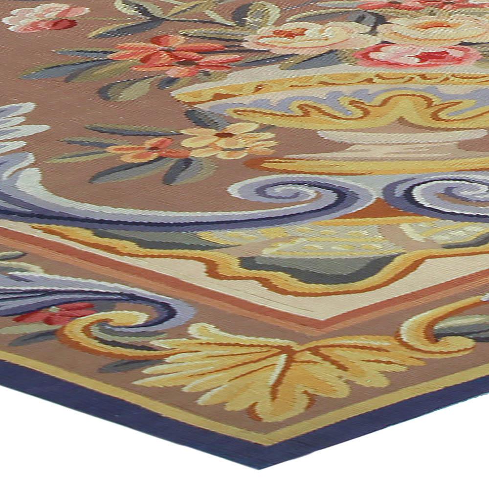 20th Century Vintage French Aubusson Botanic Handmade Wool Rug For Sale