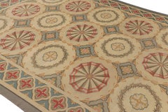 Vintage French Aubusson Rug in Beige with Geometric Medallions - Rug & Kilim