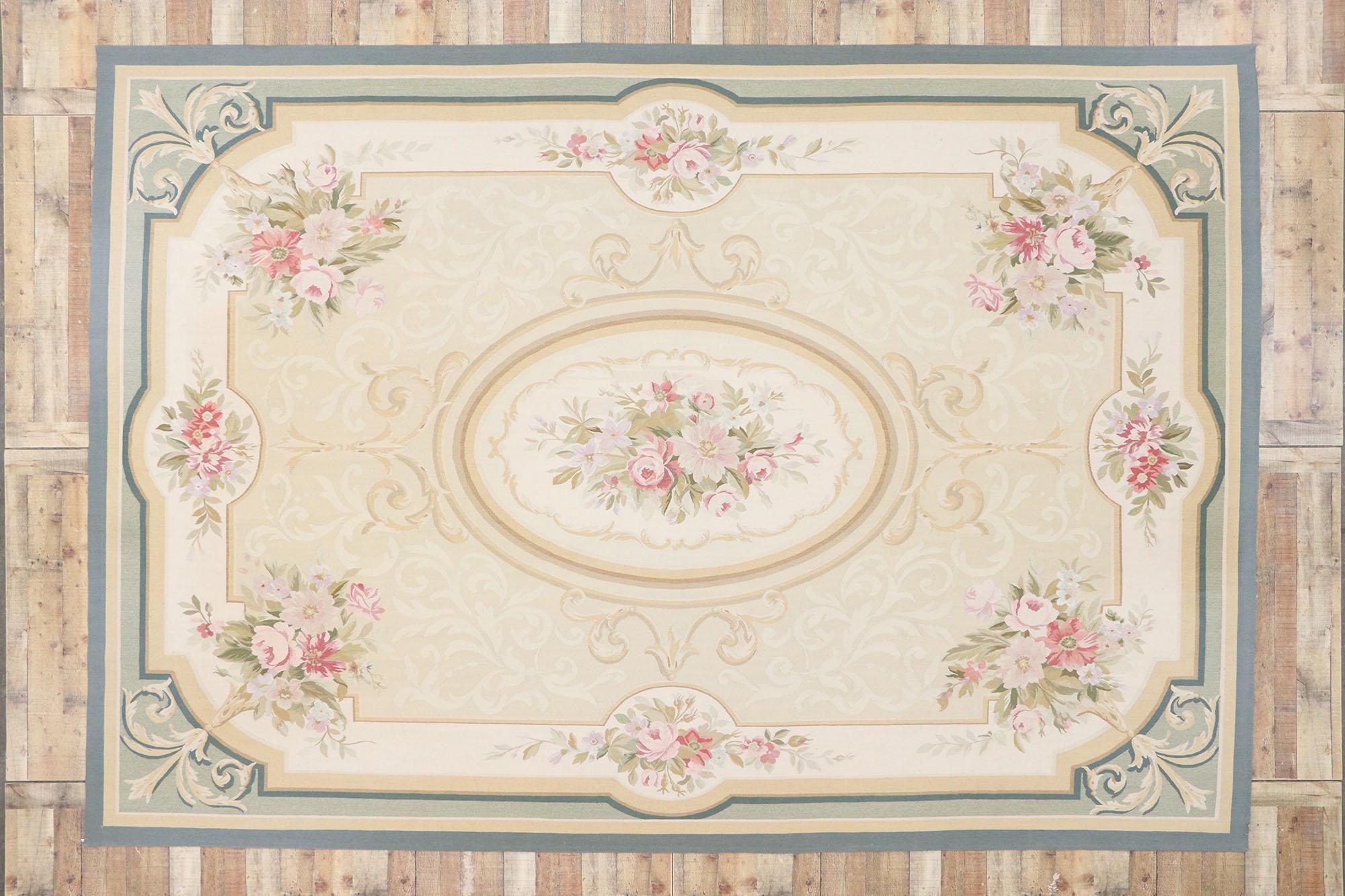 20th Century Vintage French Aubusson Rug with Regal Romantic Rococo Style For Sale