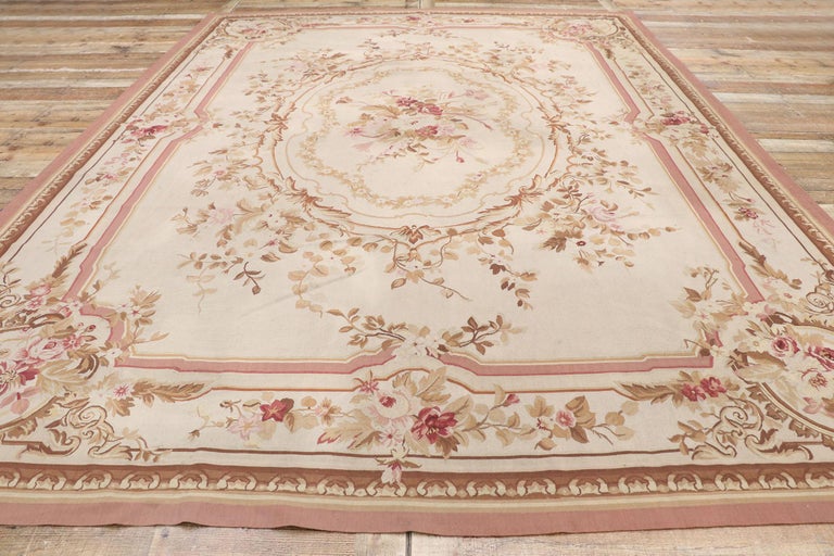 French Rococo Rug Style Vintage French Aubusson Rug with Romantic Rococo Style For Sale at 1stDibs