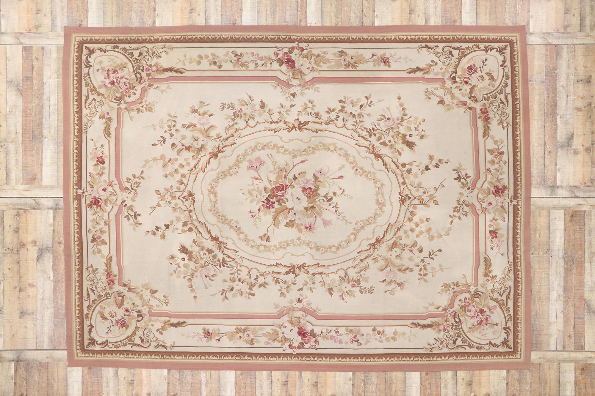 20th Century Vintage French Aubusson Rug with Romantic Rococo Style For Sale