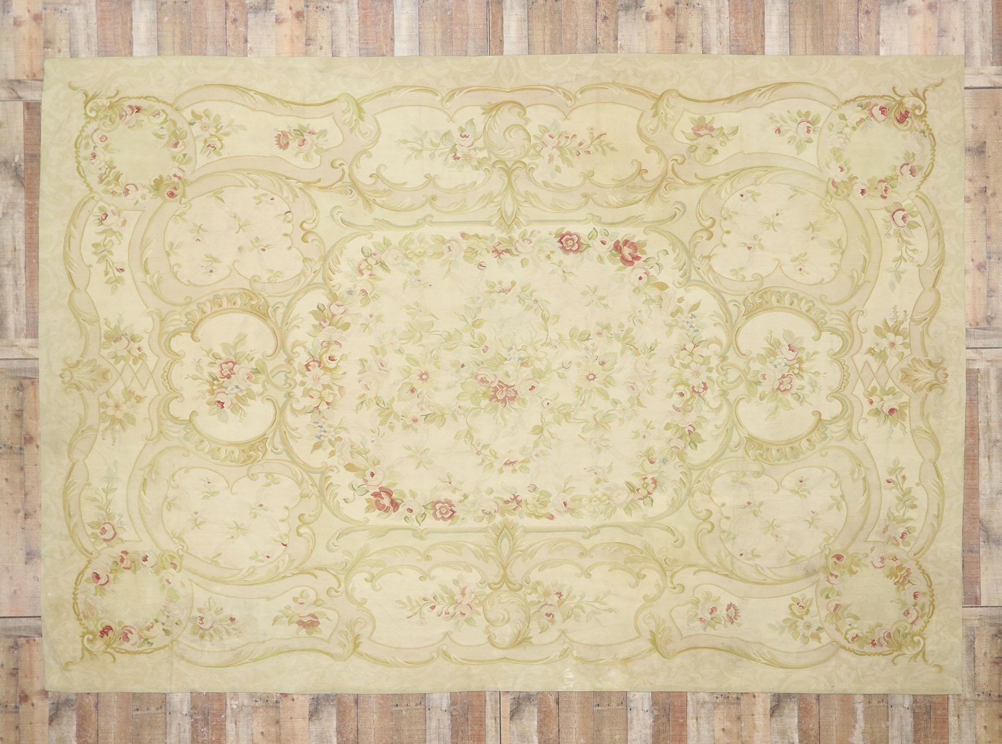 Wool Vintage French Aubusson Rug with Romantic Rococo Style For Sale