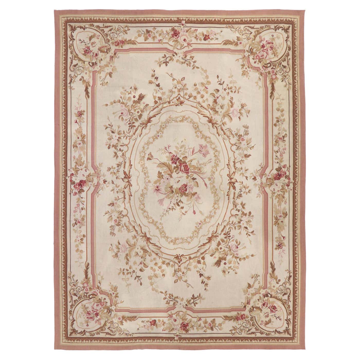 Vintage French Aubusson Rug with Romantic Rococo Style For Sale at ...