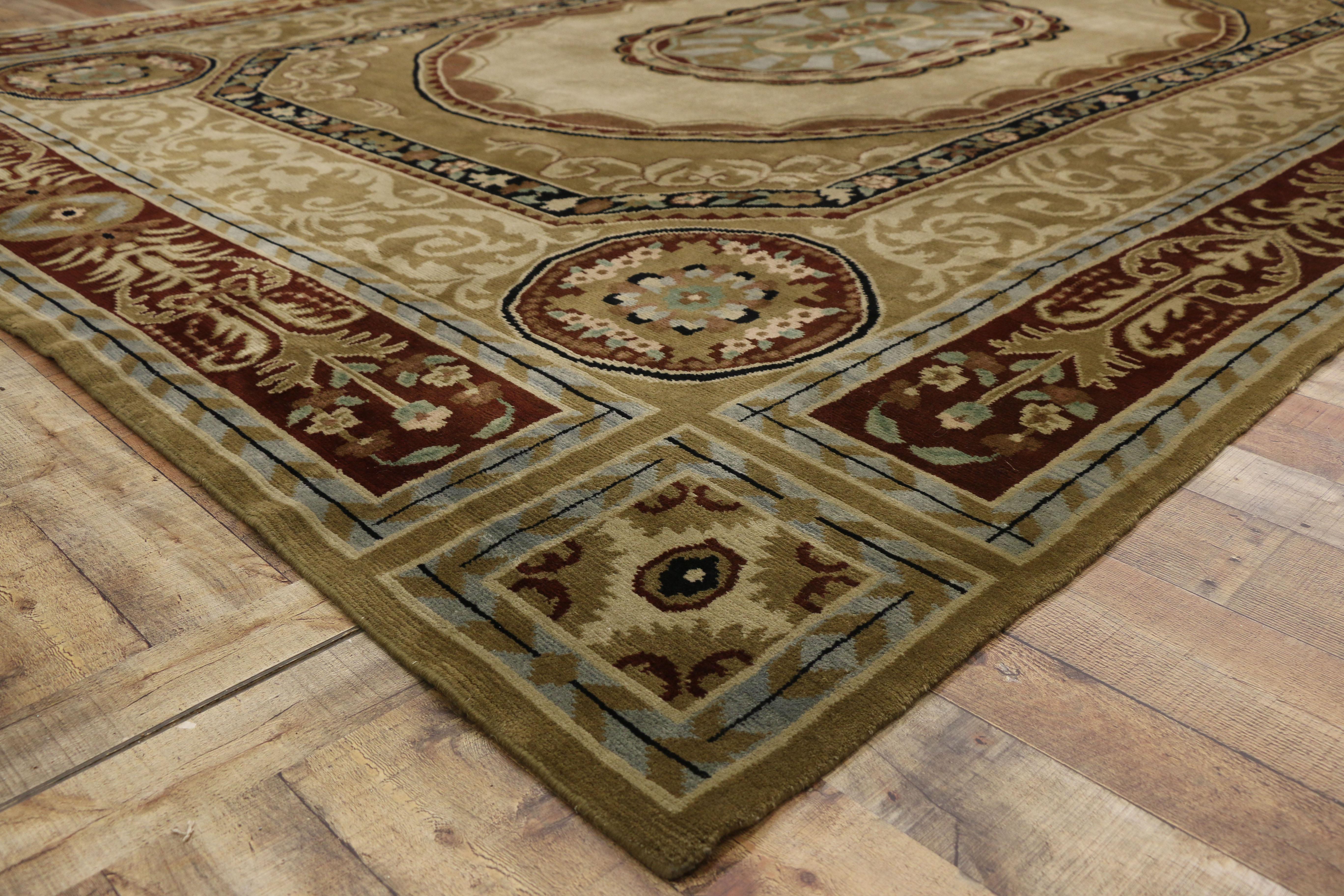 Vintage French Aubusson Savonnerie Design Area Rug with Regal Louis XV Style In Good Condition For Sale In Dallas, TX