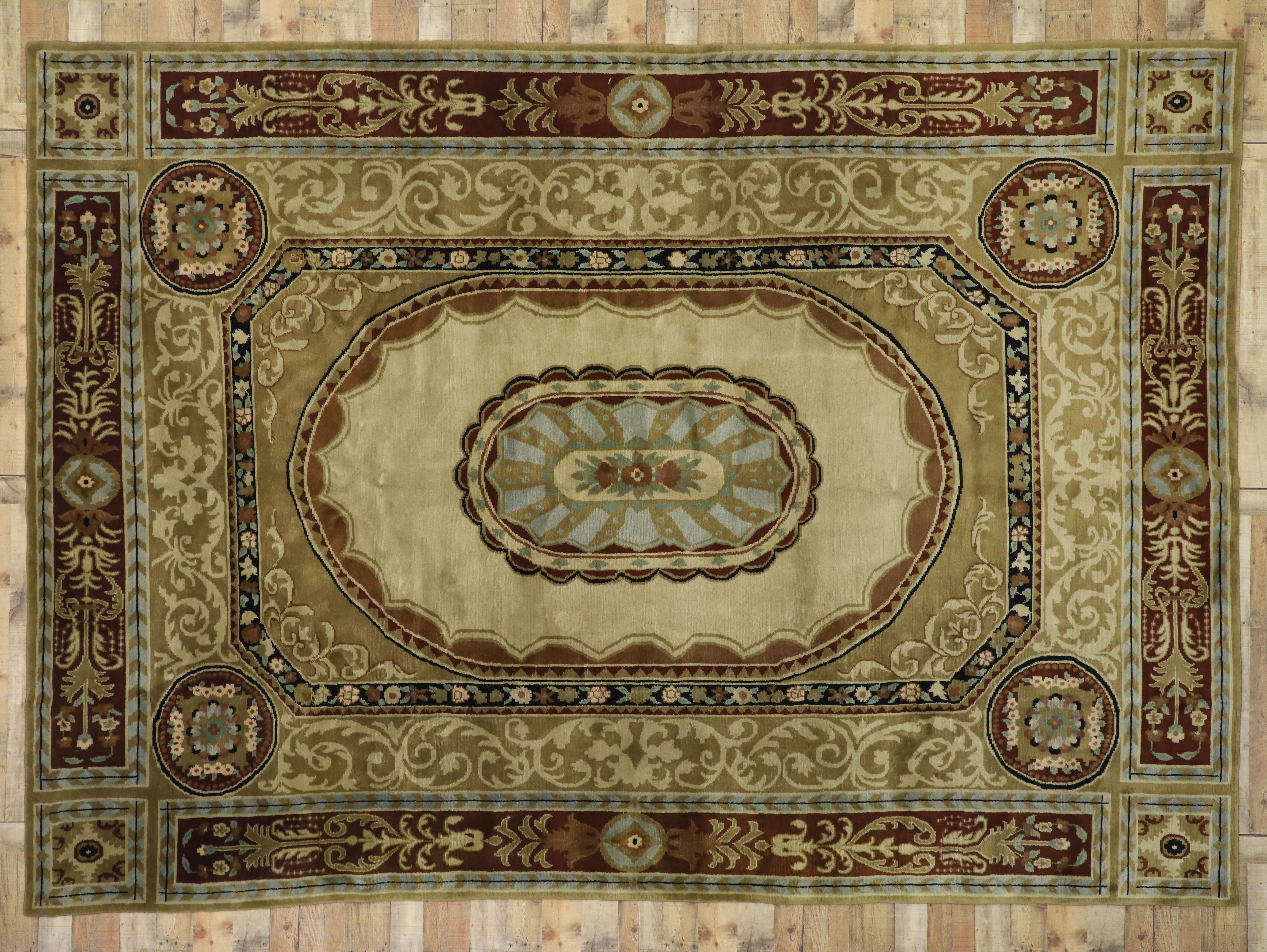 Wool Vintage French Aubusson Savonnerie Design Area Rug with Regal Louis XV Style For Sale