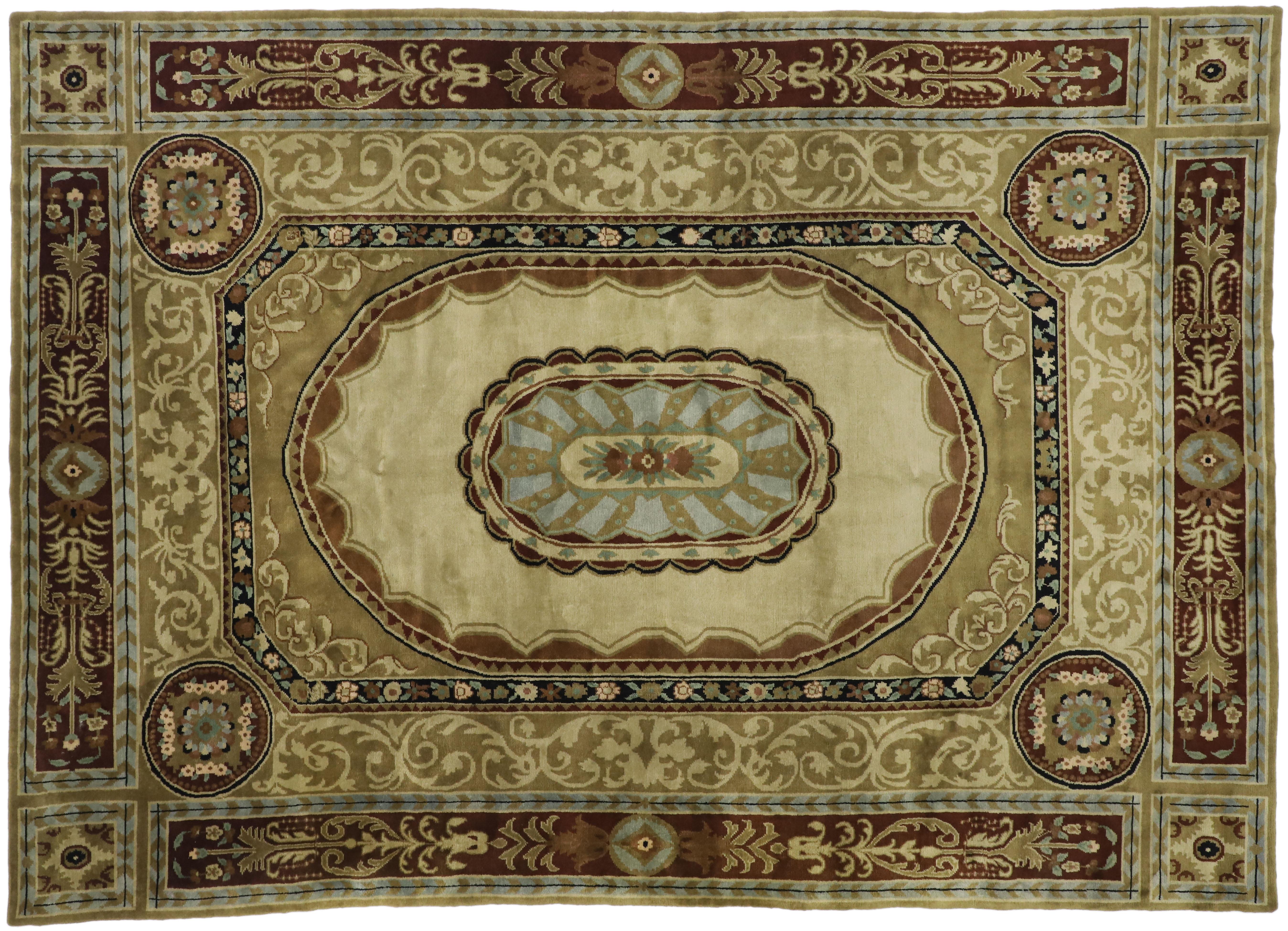 Vintage French Aubusson Savonnerie Design Area Rug with Regal Louis XV Style For Sale 1