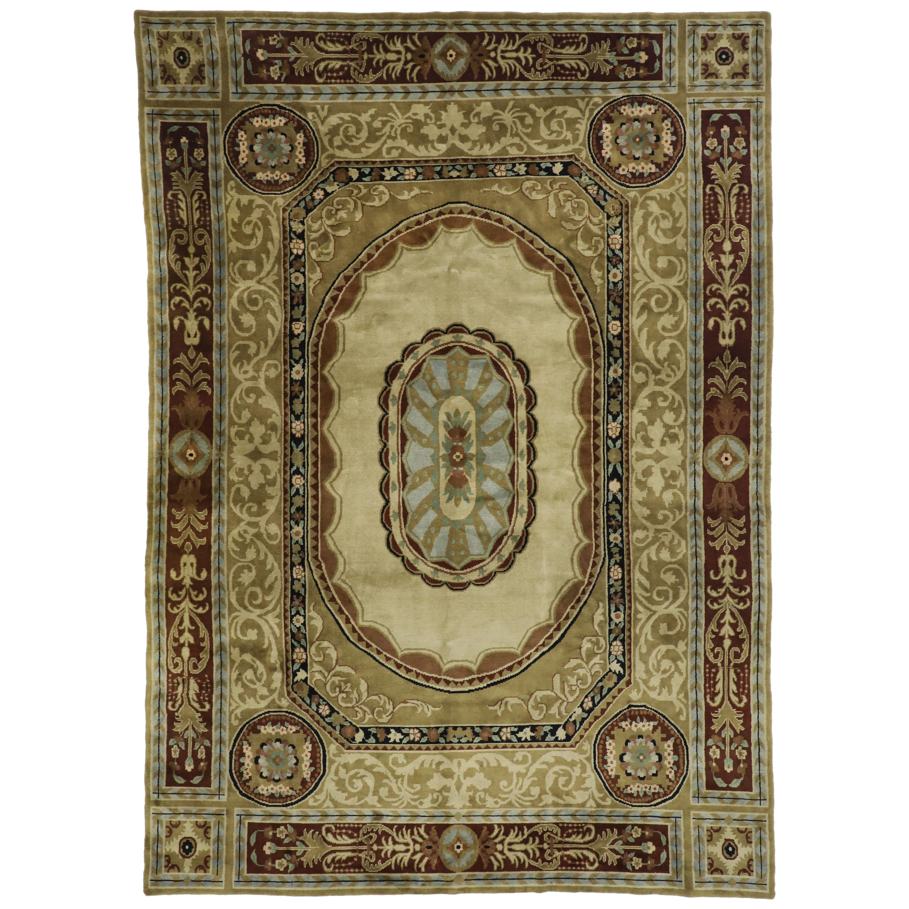 Vintage French Aubusson Savonnerie Design Area Rug with Regal Louis XV Style For Sale