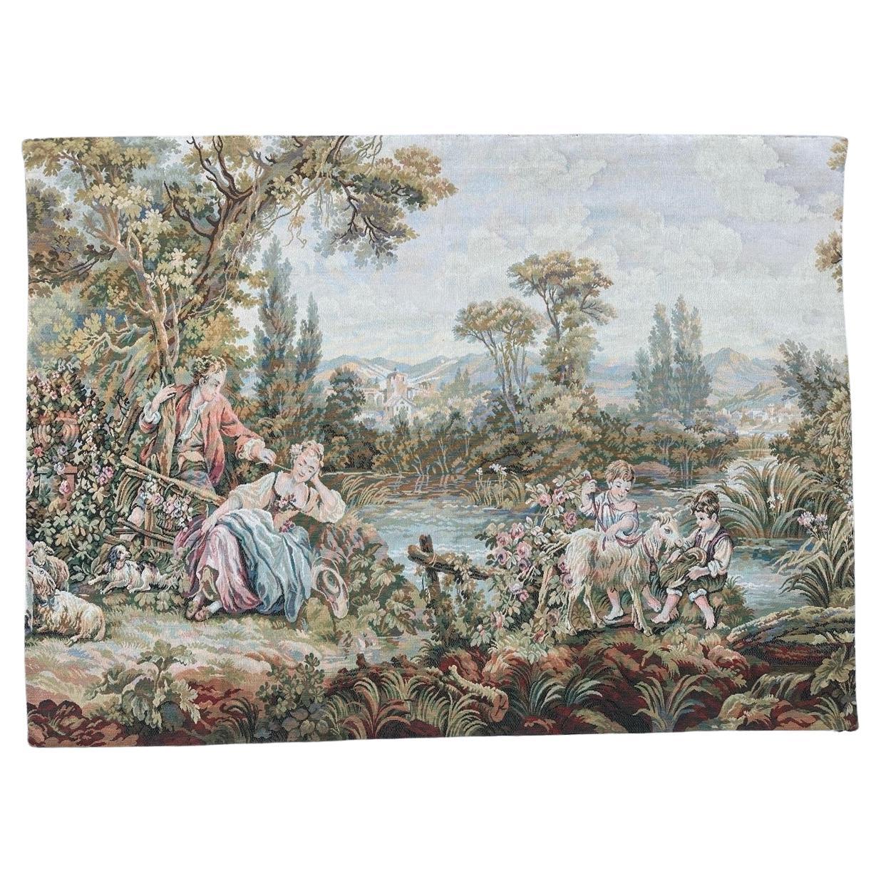 Vintage French Aubusson Tapisserie Jacquard Style " amours pastorales "