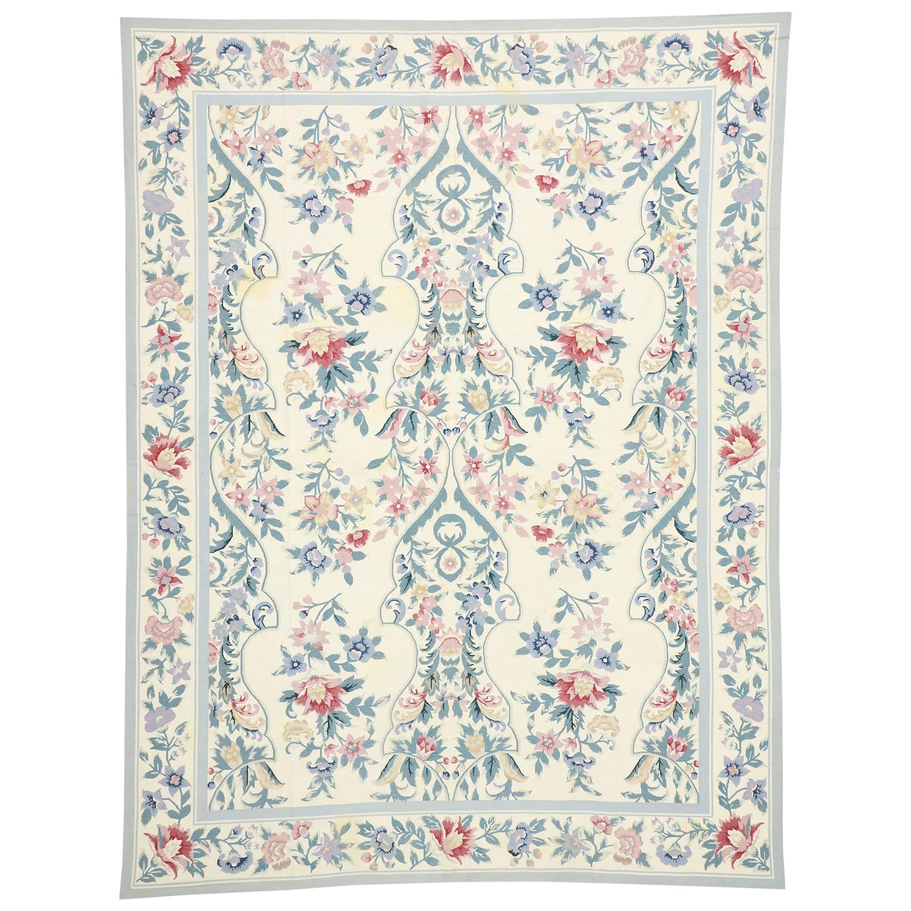 Vintage French Aubusson Style Needlepoint Chinese Rug with Chintz Style