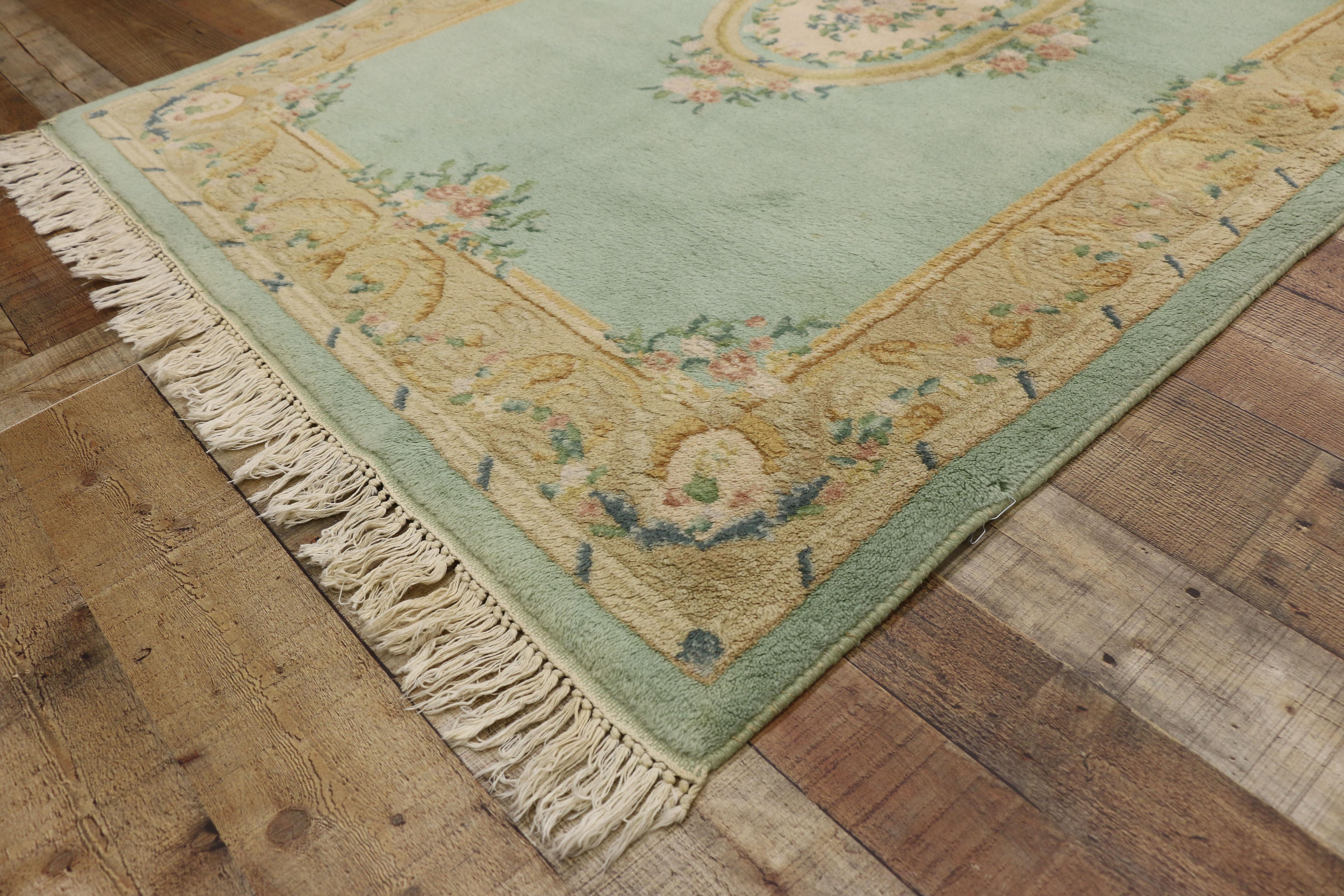 Hand-Knotted Vintage French Aubusson Style Rug with French Rococo Georgian Style