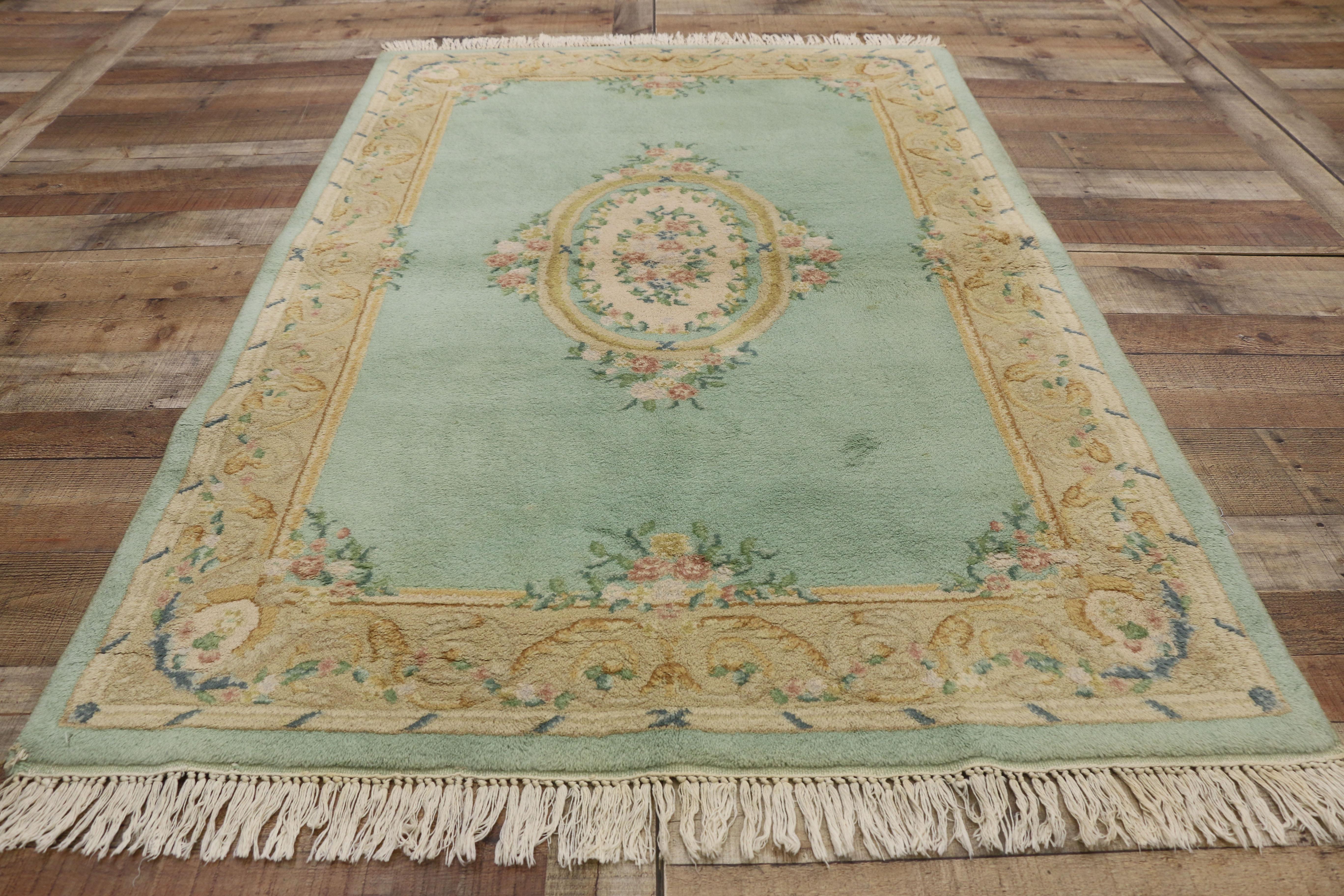 Vintage French Aubusson Style Rug with French Rococo Georgian Style In Good Condition In Dallas, TX