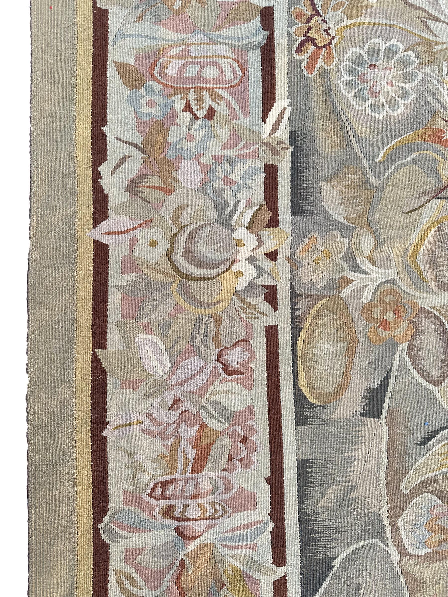 Wool Vintage French Aubusson Tapestry Rug Art Nouveau Bold 9x9 Square 256cm x 285cm For Sale