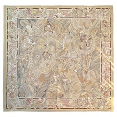 Vintage French Aubusson Tapestry Rug Art Nouveau Bold 9x9 Square 256cm x 285cm