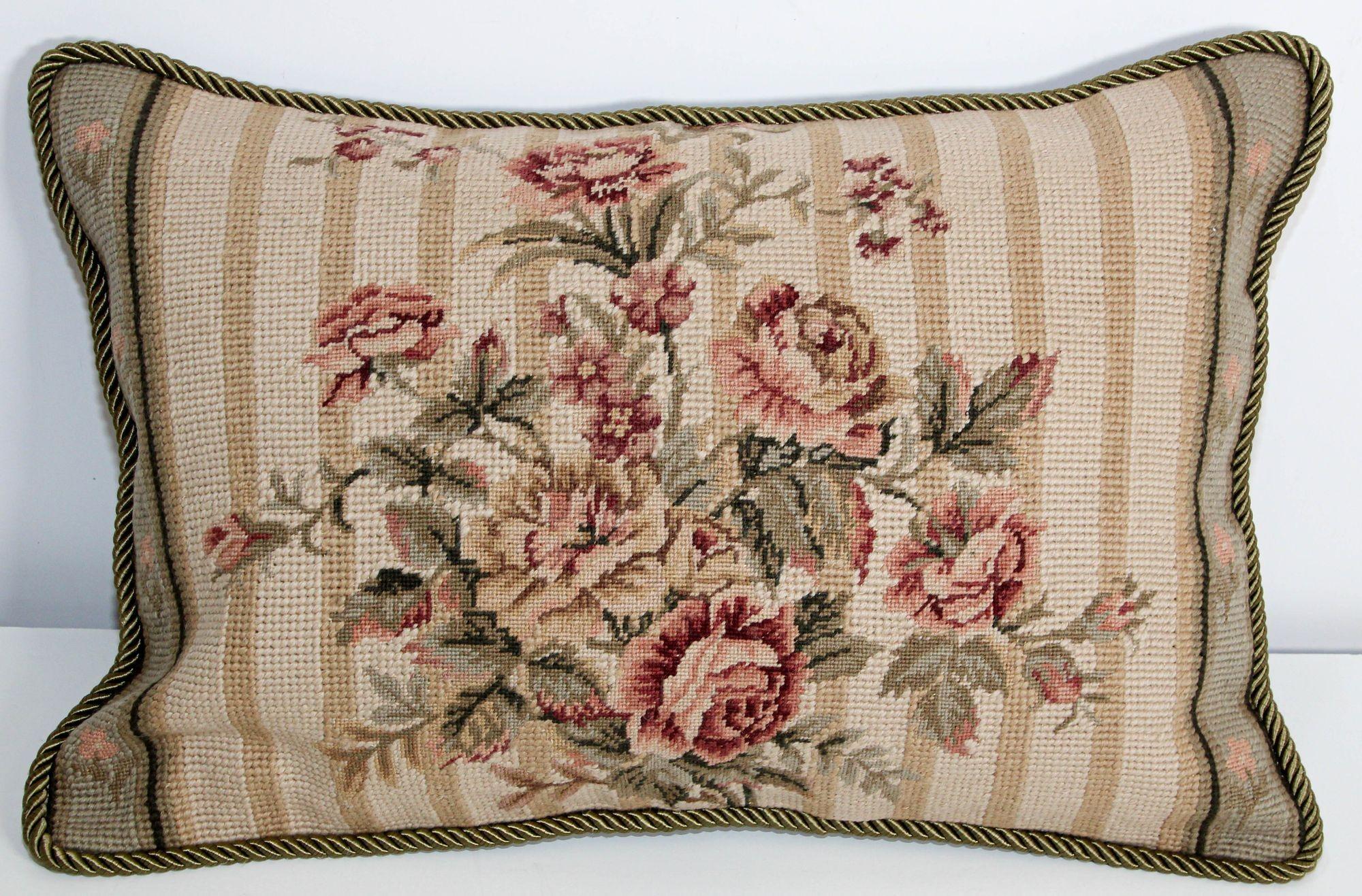 Vintage French Aubusson Tapestry Style Needlepoint Lumbar Pillow For Sale 2