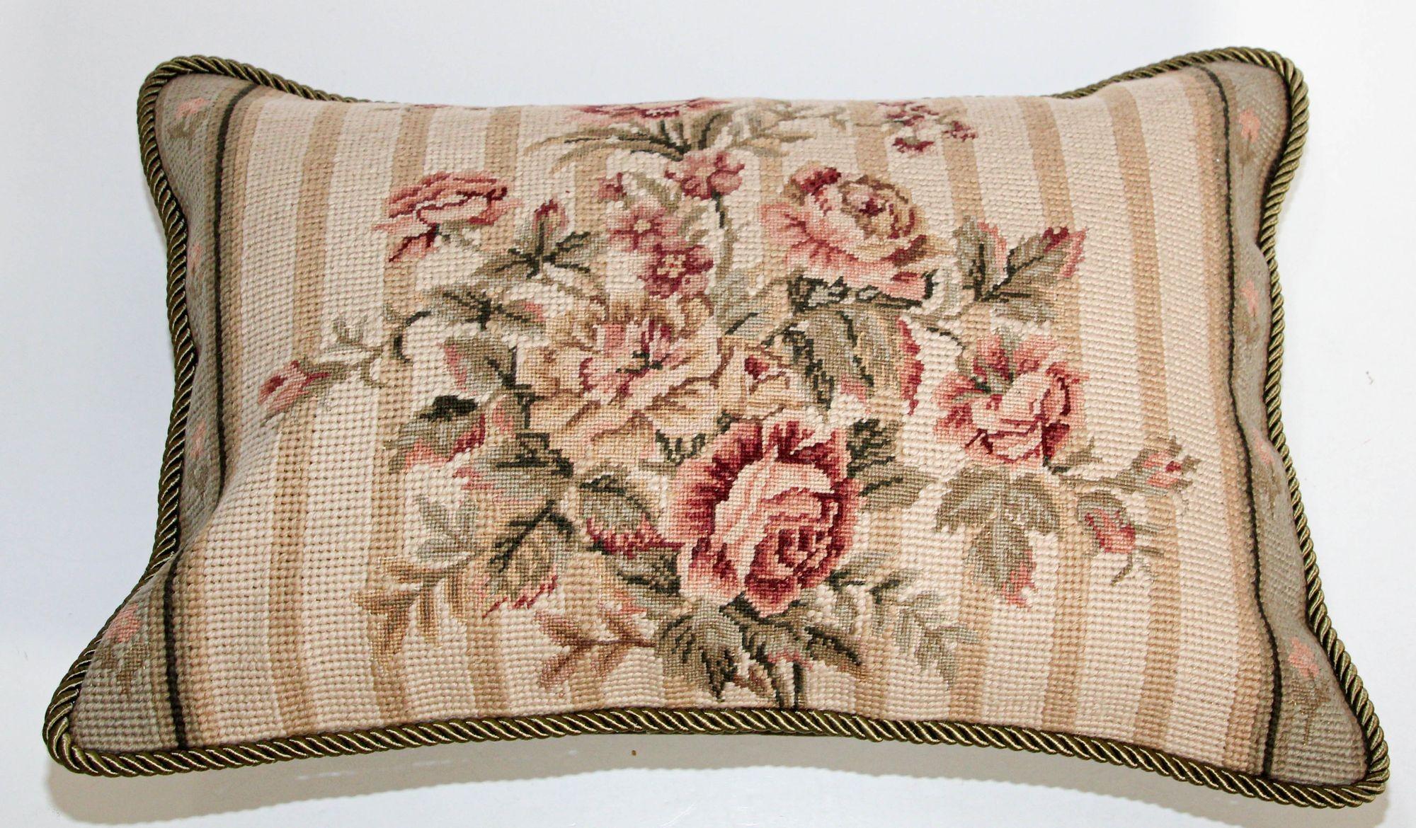 Vintage French Aubusson Tapestry Style Needlepoint Lumbar Pillow For Sale 3