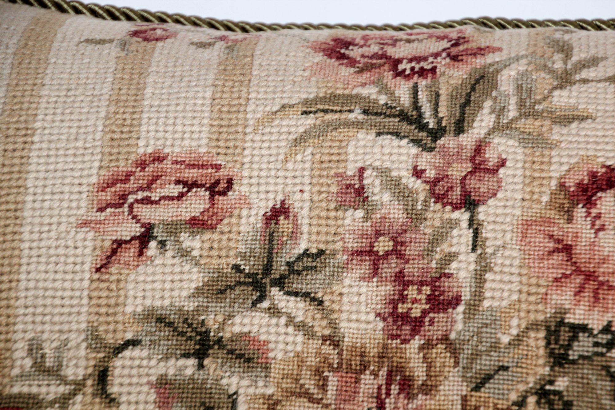 Vintage French Aubusson Tapestry Style Needlepoint Lumbar Pillow For Sale 6