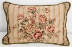 Vintage French Aubusson Tapestry Style Needlepoint Lumbar Pillow