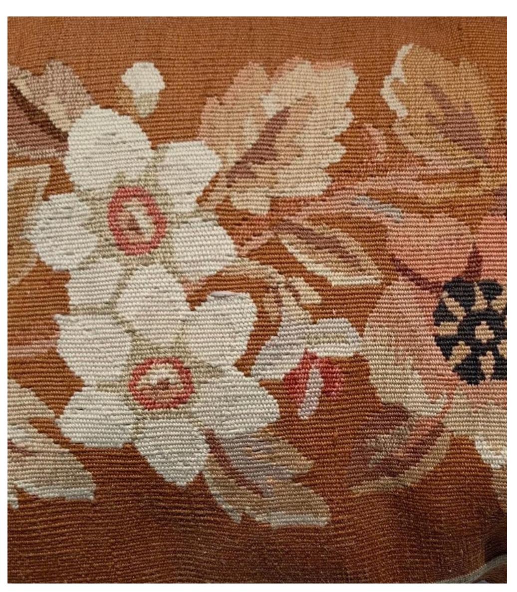 Chinese Vintage French Aubusson Tapestry Style Needlepoint Lumbar Pillow