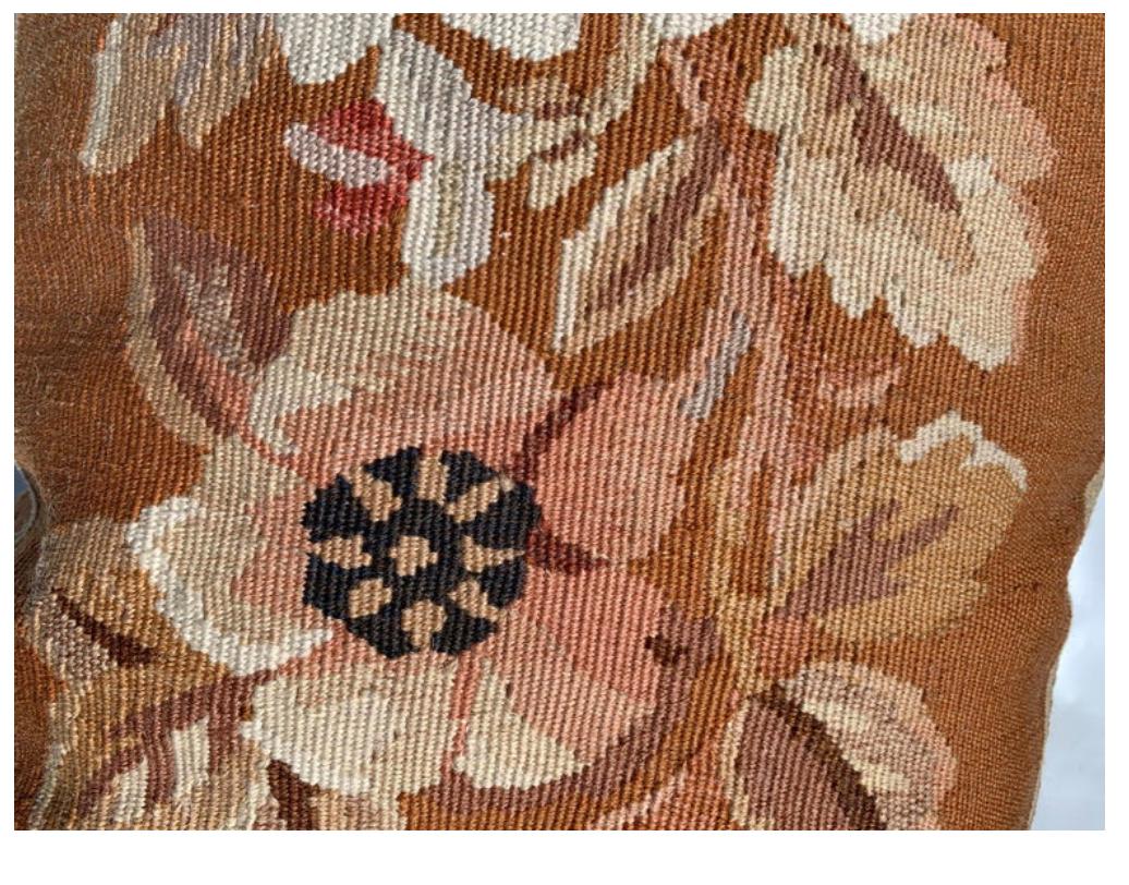 Vintage French Aubusson Tapestry Style Needlepoint Lumbar Pillow In Good Condition In New York, NY