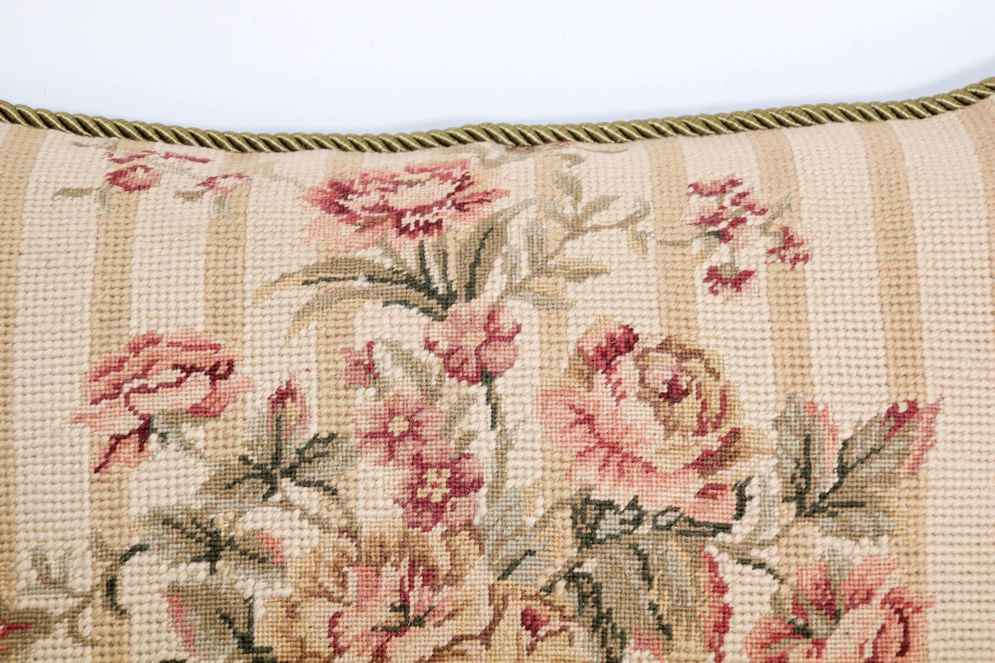 French Provincial Vintage French Aubusson Tapestry Style Needlepoint Lumbar Pillow For Sale