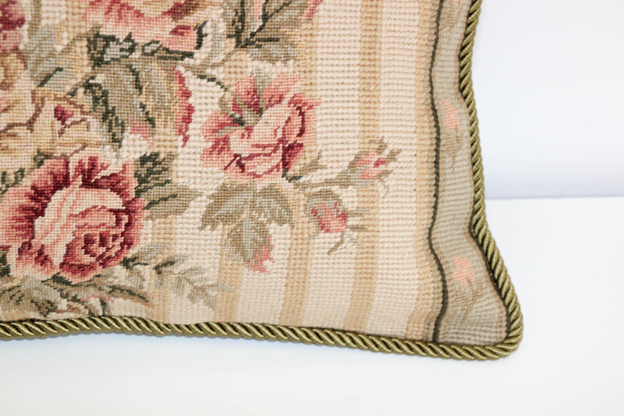 20th Century Vintage French Aubusson Tapestry Style Needlepoint Lumbar Pillow For Sale