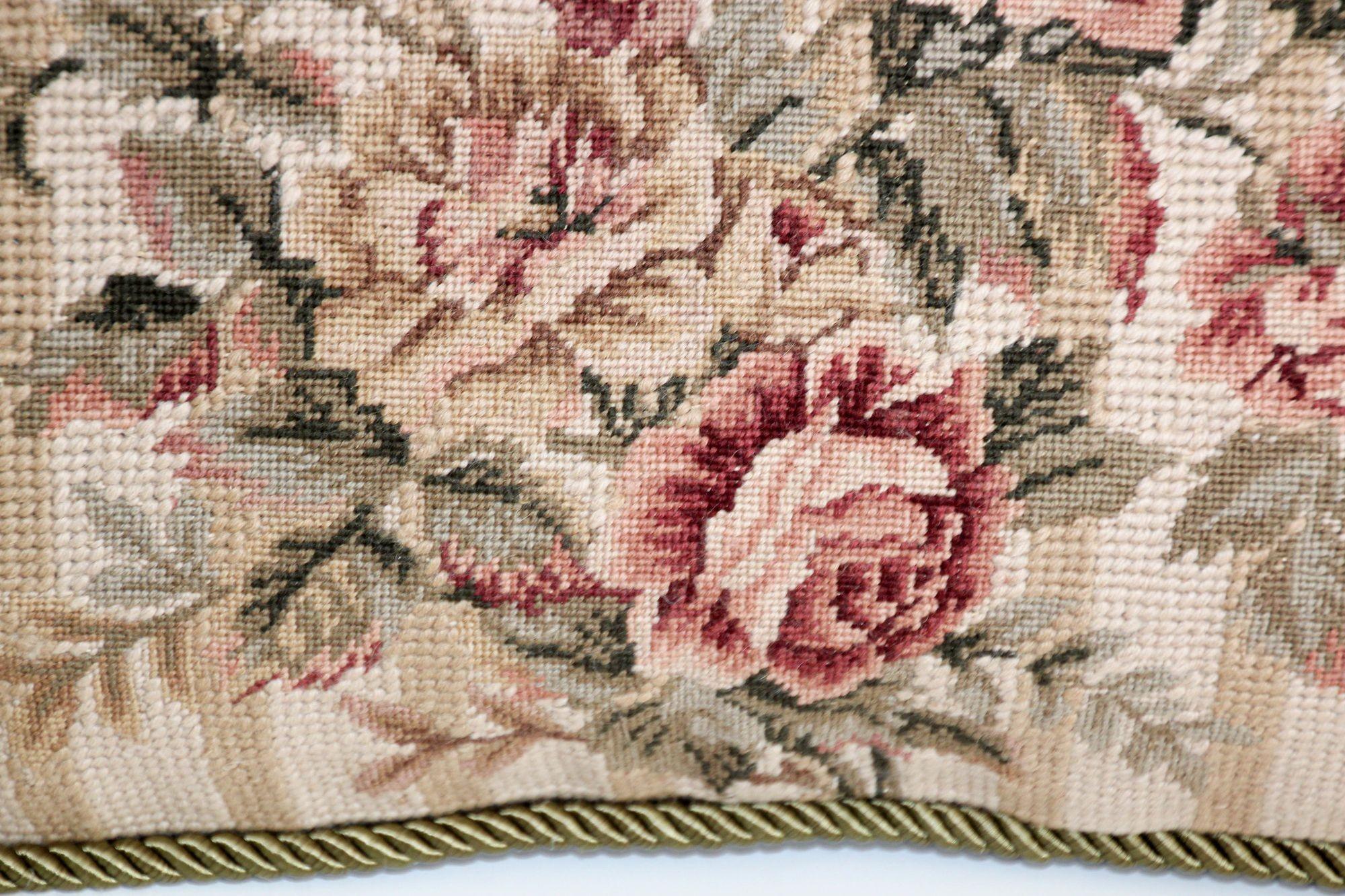 Cotton Vintage French Aubusson Tapestry Style Needlepoint Lumbar Pillow