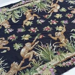 Vintage French Aubusson Wool Rug - Tropical Fruit & Flowers with Monkeys
