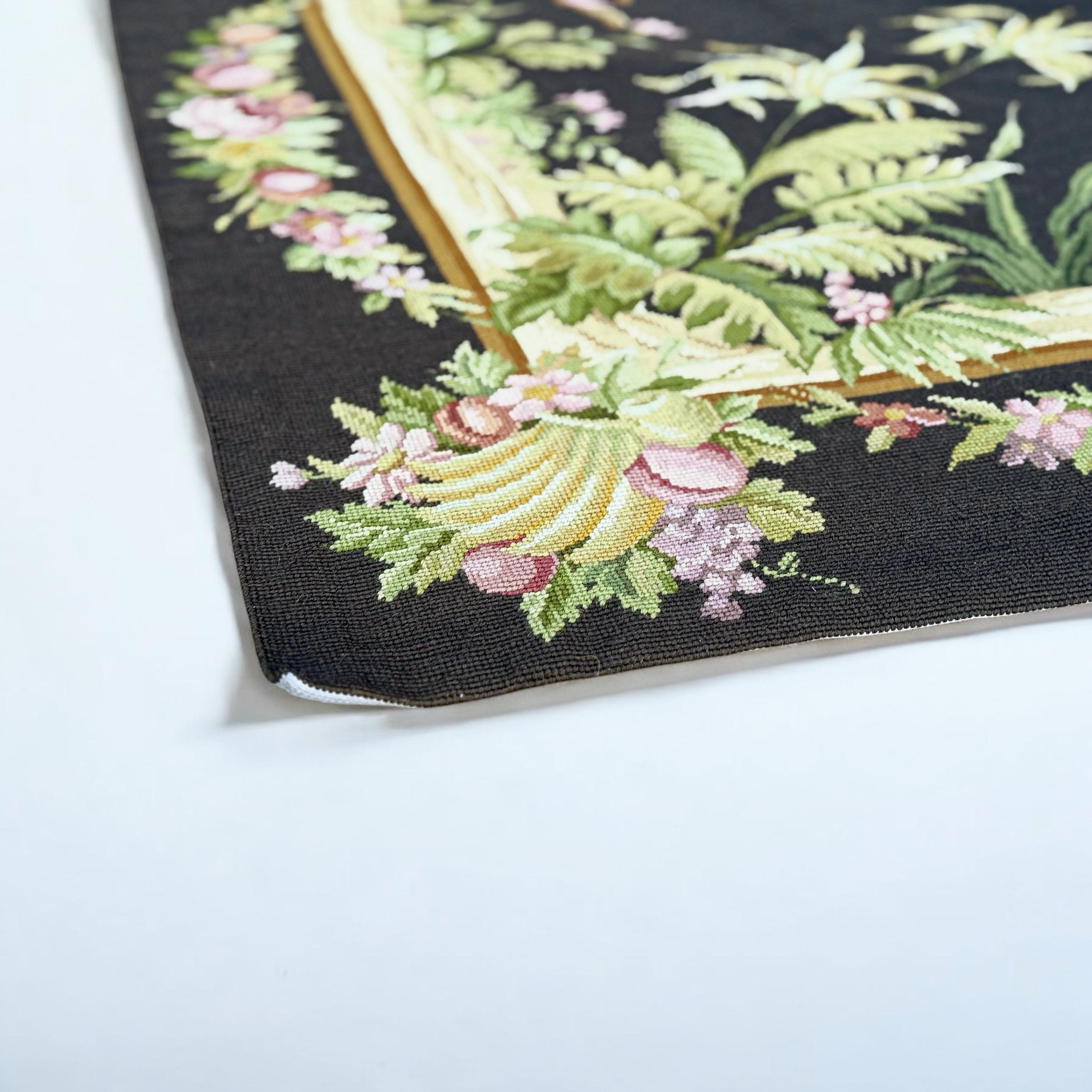 Vintage French Aubusson Wool Rug - Tropical Fruit & Flowers with Monkeys For Sale 1