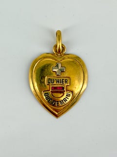 Vintage French Augis 18-Karat Gold Heart Love Token Medal Pendant